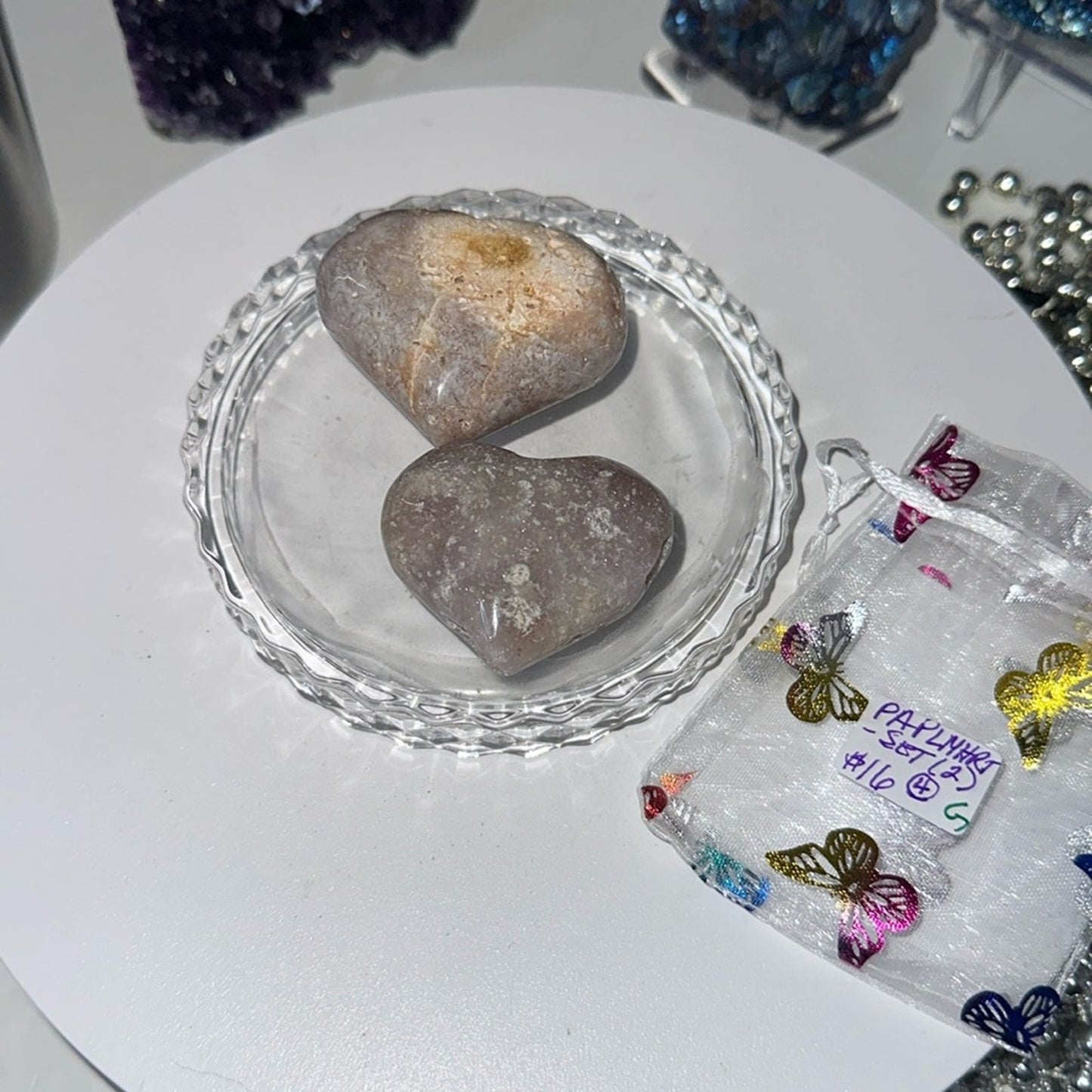 Pink Amethyst Palm Heart set PAPLMHRT - SET004