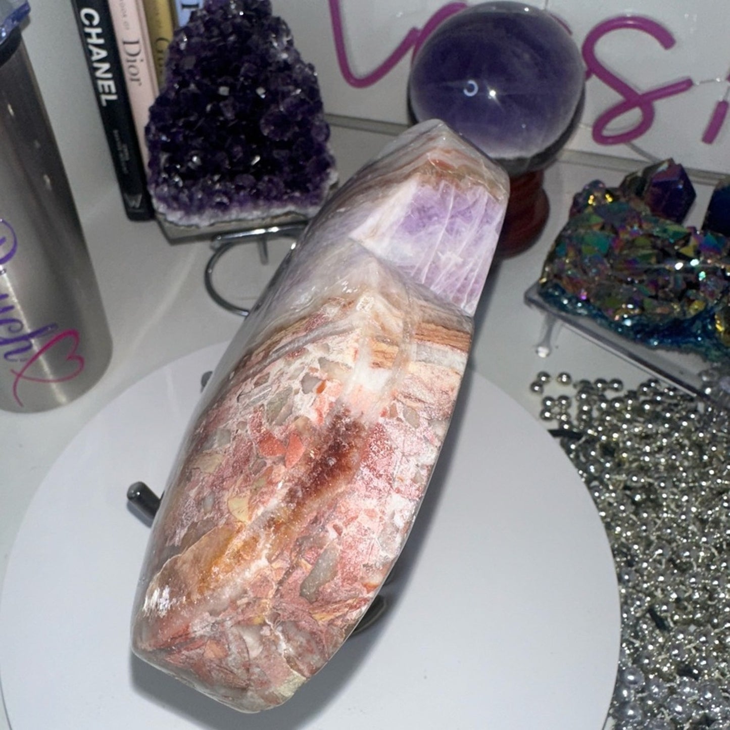 Mexican Lace Agate and Amethyst Heart LARGE - MCAMYHRT-LRG 1436g 6.50β