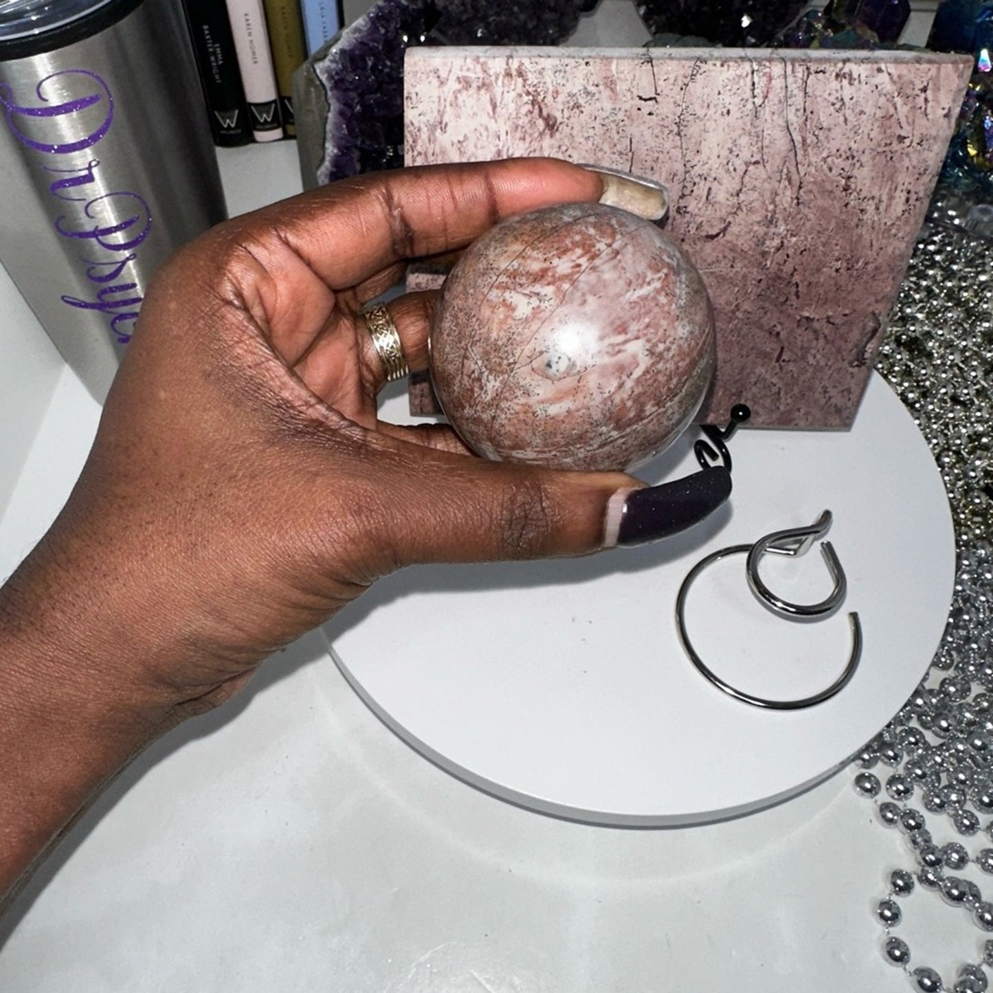 Pink Picture Jasper Slab & Sphere Set - PINKPJSLBSPHSET-001