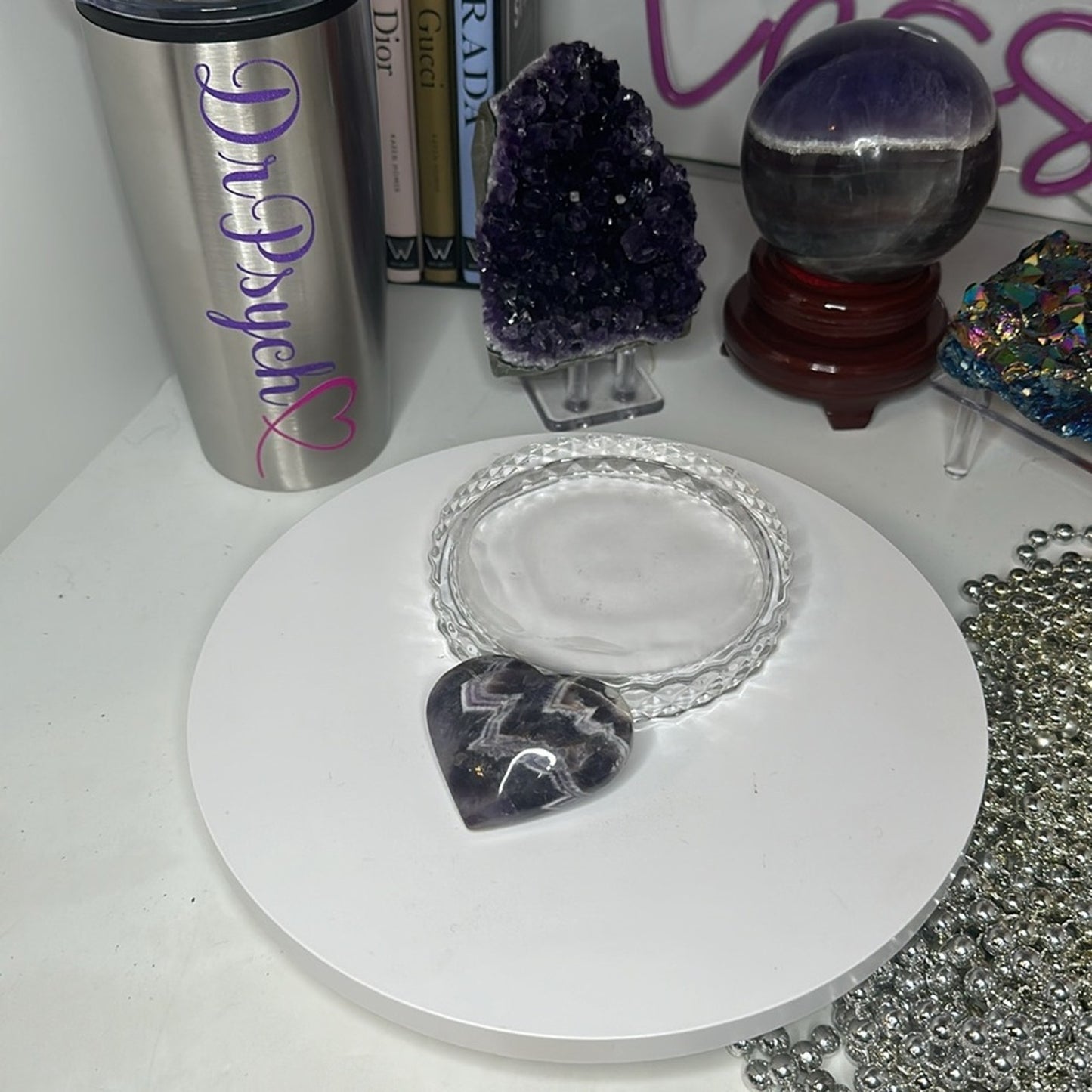 Chevron Dream Amethyst Mini Heart Carving 55MM