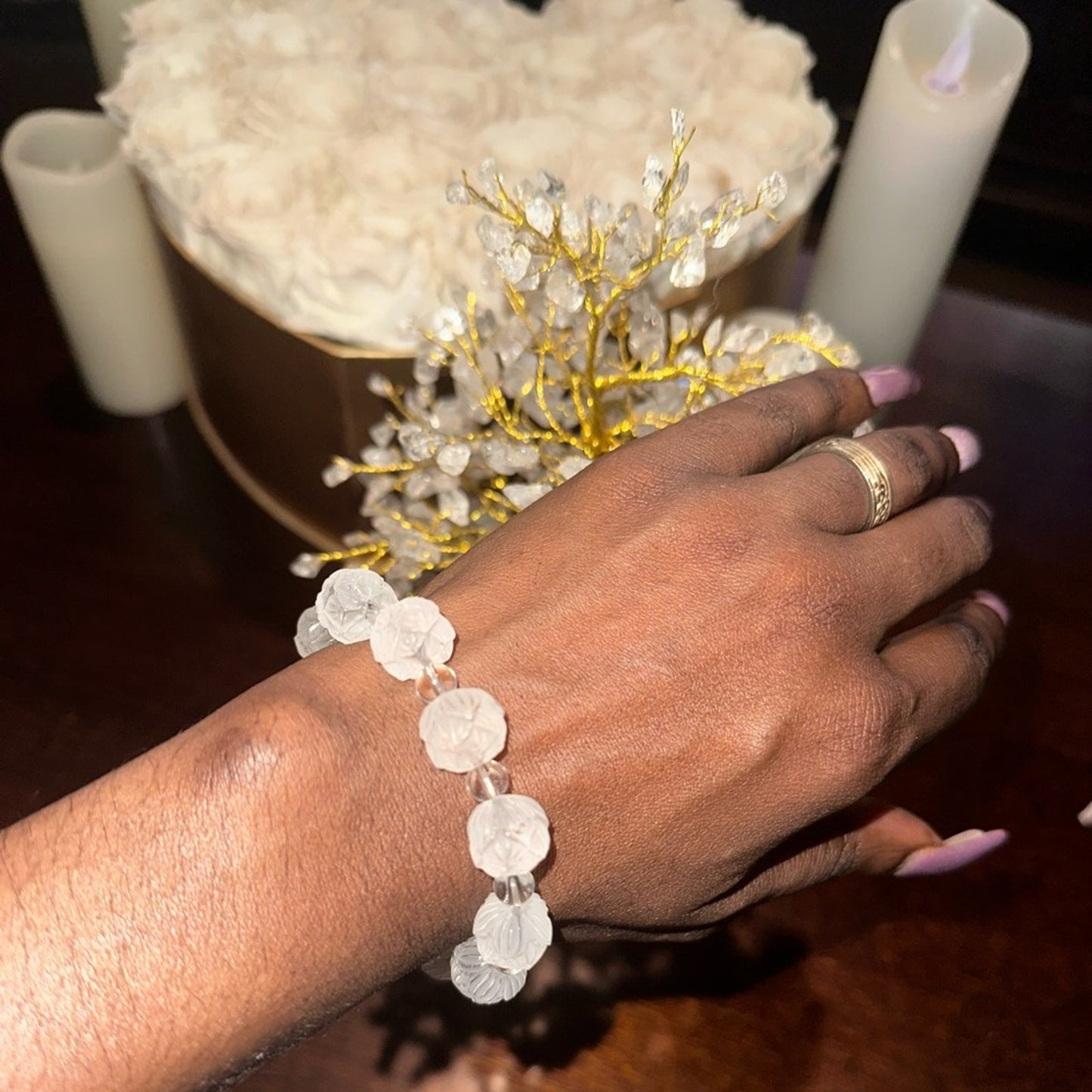 Clear Quartz Lotus Flower Bracelet 12MM Bead