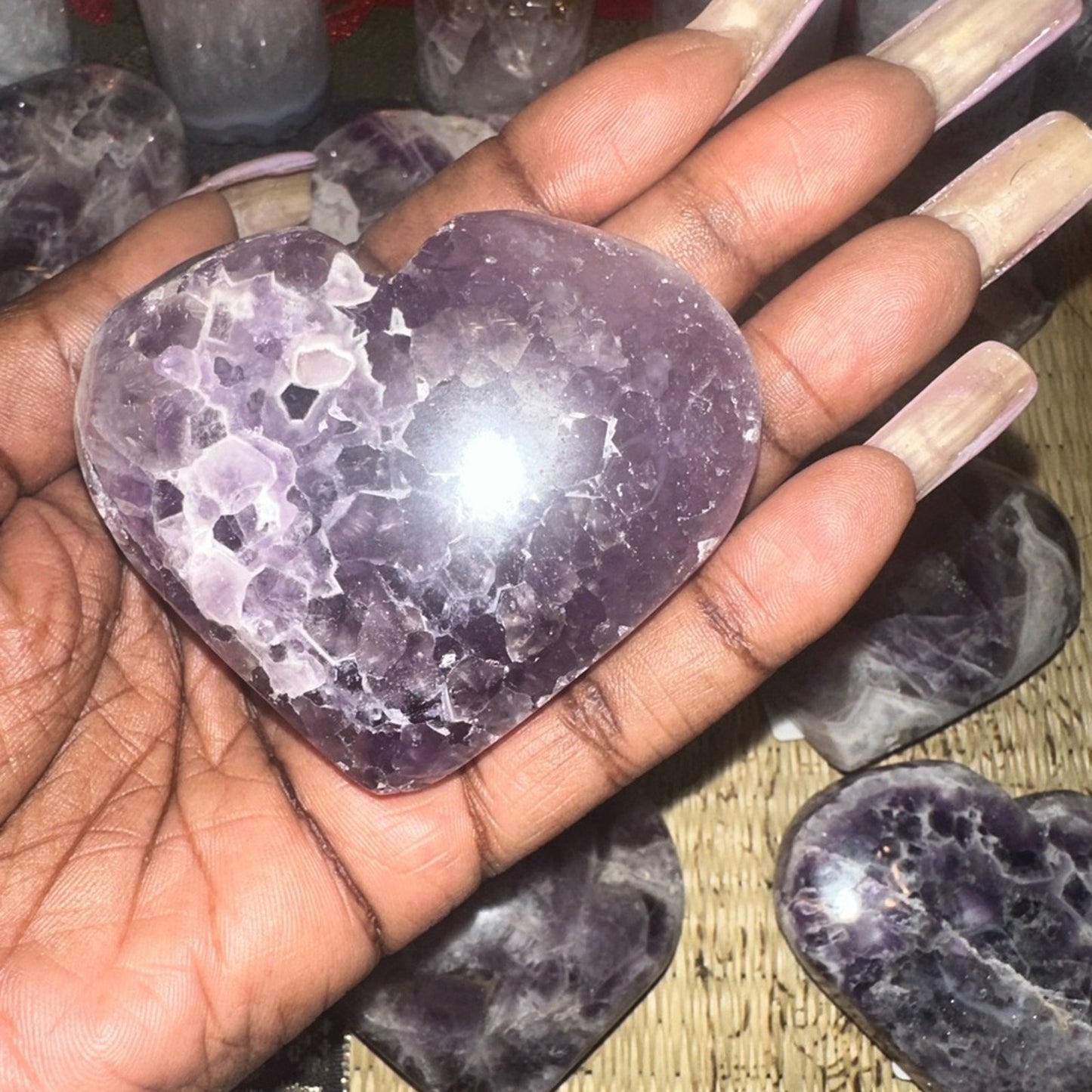 Chevron Dream Amethyst Heart Carvings Column 1, 2, 3, 4 - Price for 1