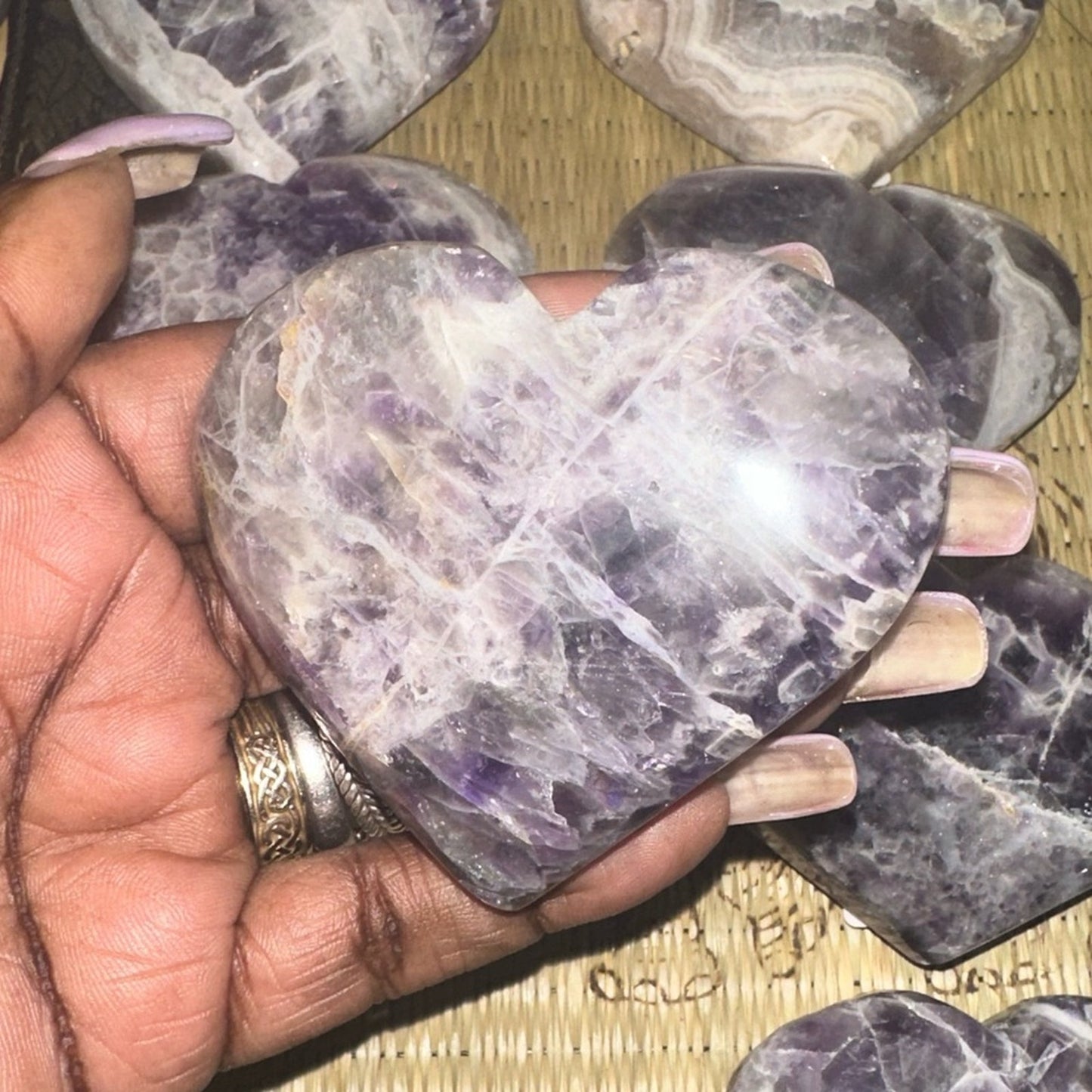 Chevron Dream Amethyst Heart Carvings Column 1, 2, 3, 4 - Price for 1