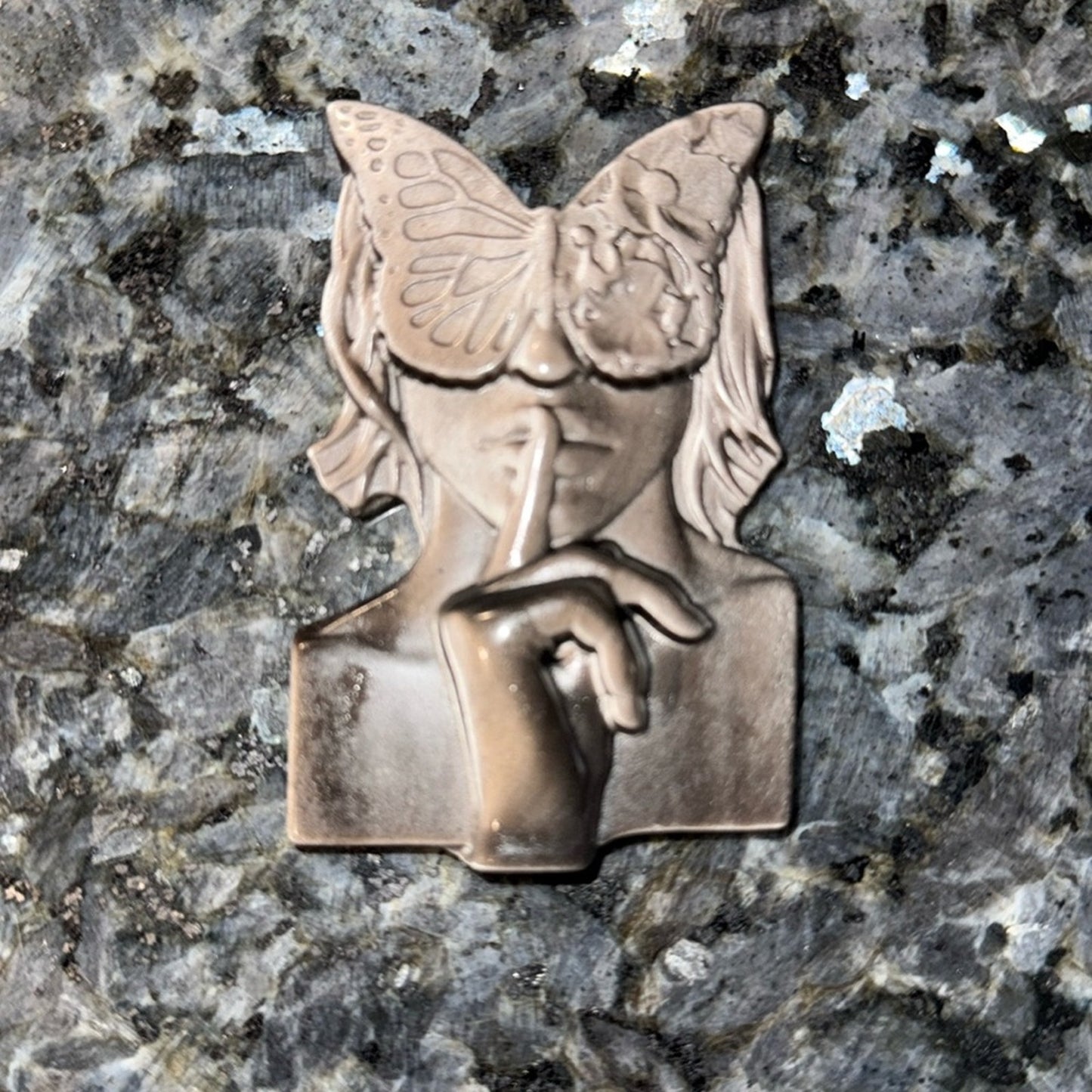 Butterfly Woman Silver Sheen Black Obsidian 3 x 2”approx carving pendant Figure