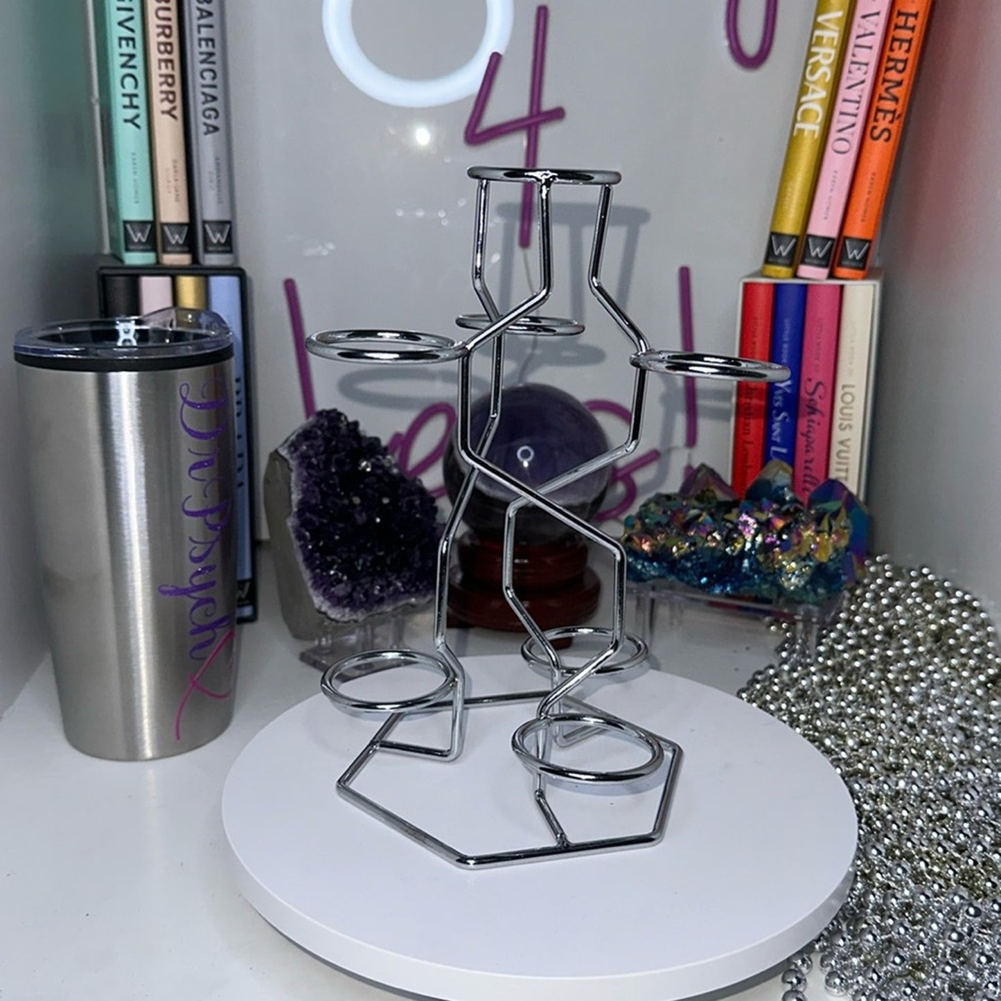 Silver color Multi-Sphere Tower Holder Crystals Rocks Precious Gem Sphere