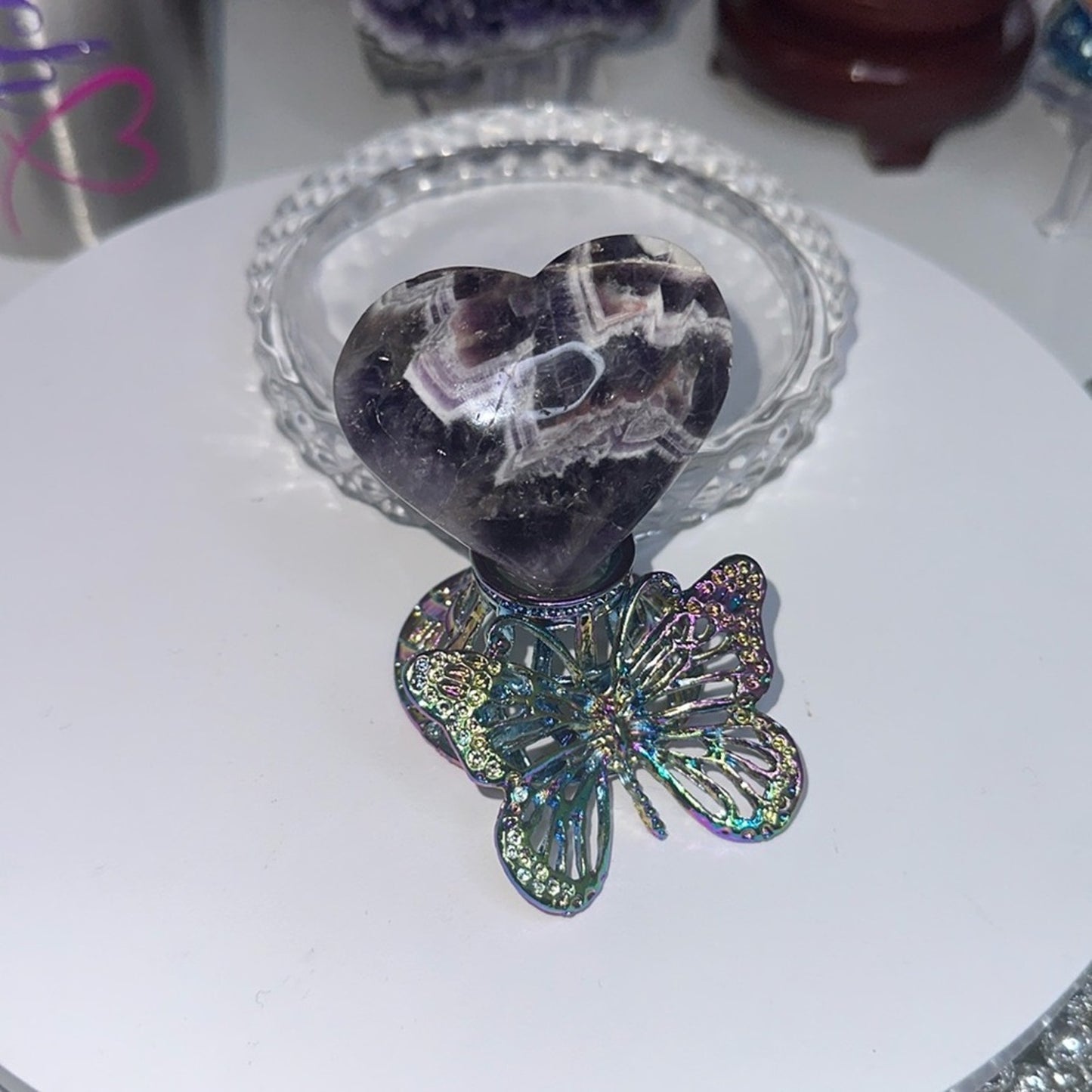 Chevron Dream Amethyst Mini Heart Carving 55MM