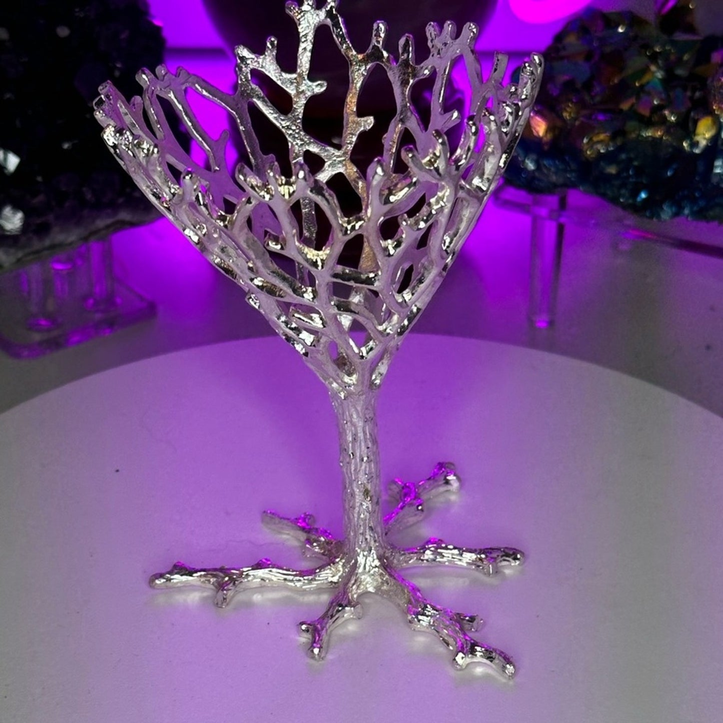 Bird Nest Crystals Rocks Precious Gem Sphere Holder Stand - Silver Color