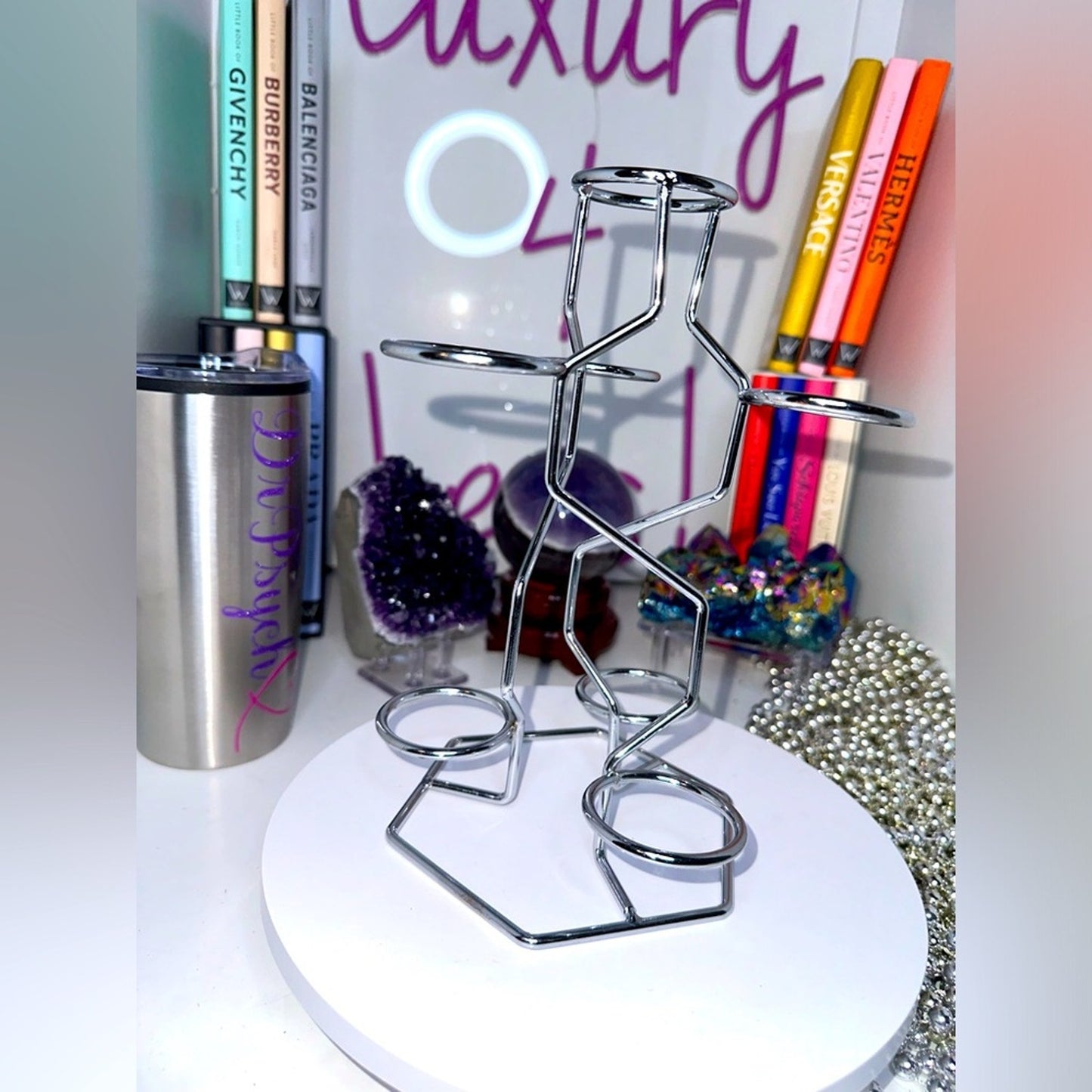 Silver color Multi-Sphere Tower Holder Crystals Rocks Precious Gem Sphere