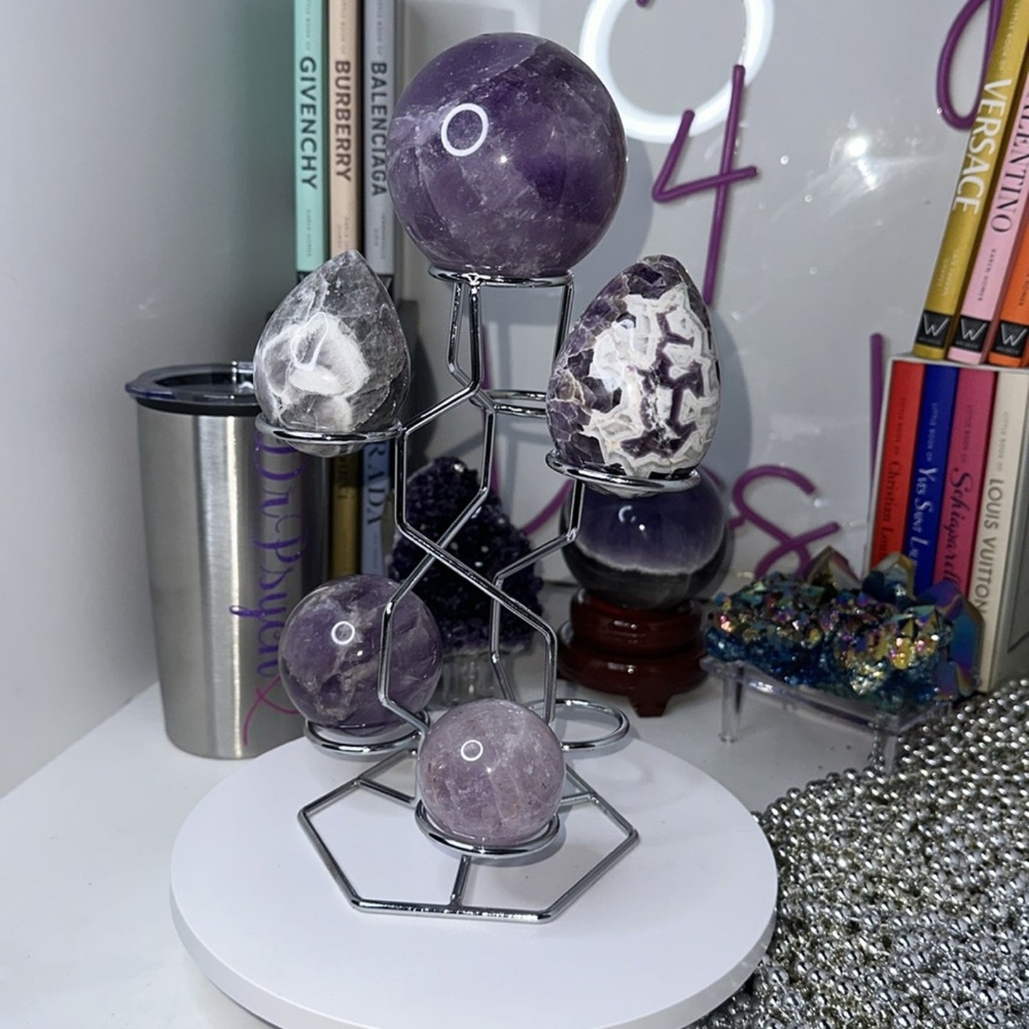 Silver color Multi-Sphere Tower Holder Crystals Rocks Precious Gem Sphere