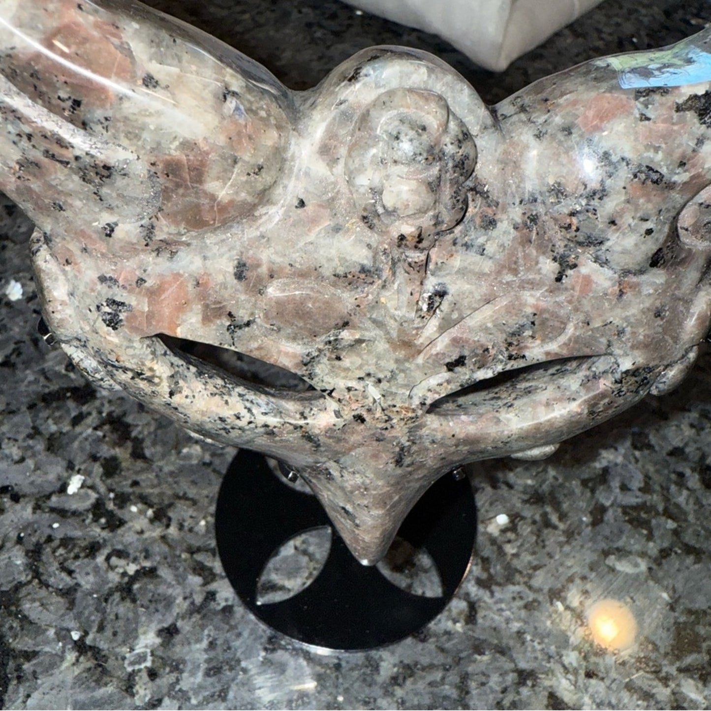 Emberlite (AKA Michigan Stone) Fox Mask on black metal stand