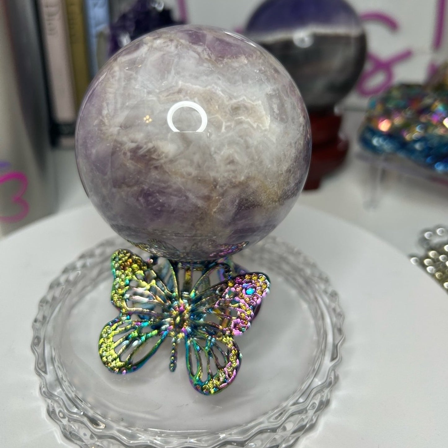 Dream Chevron Amethyst Sphere 71MM CHAMYSPH-001