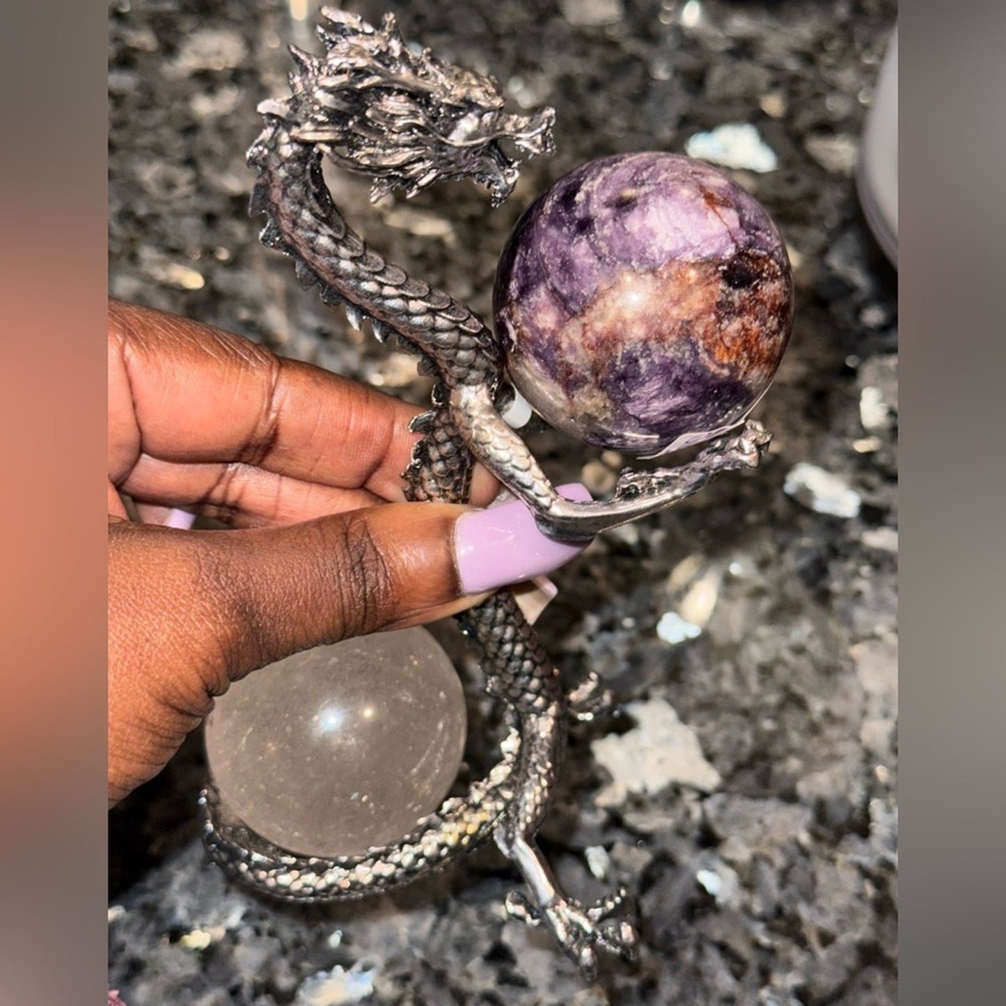 Pewter Grey Dragon holder of Crystal Spheres (Not Included - but for sale)๐น๐น