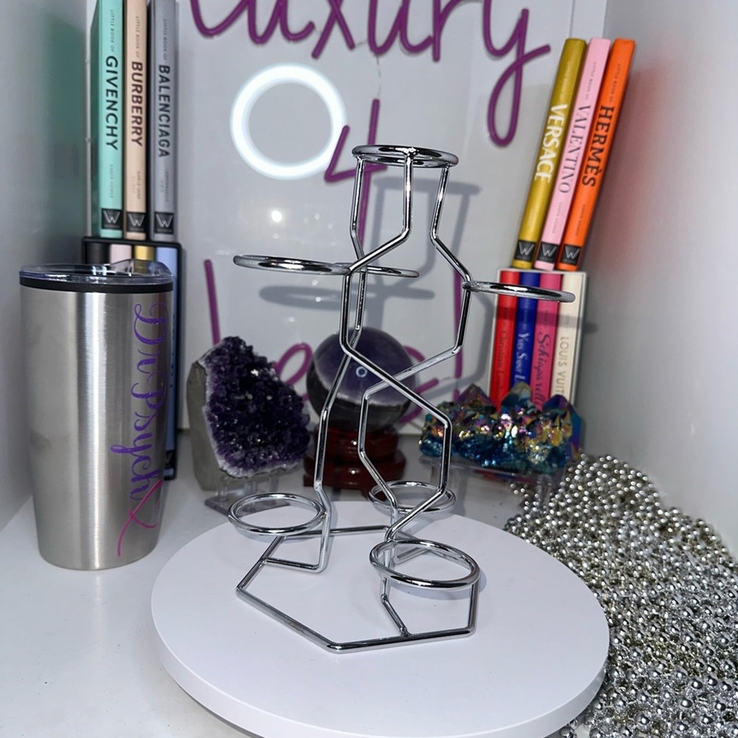 Silver color Multi-Sphere Tower Holder Crystals Rocks Precious Gem Sphere