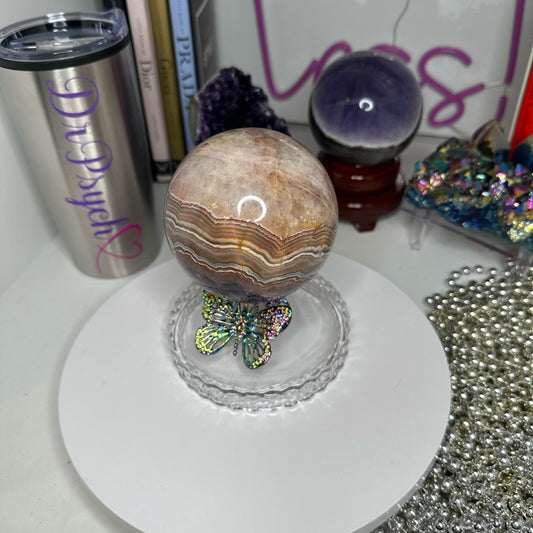 Amethyst and Mexican Lace Agate Sphere - Large 81MM MXAGAMYSPHLRG