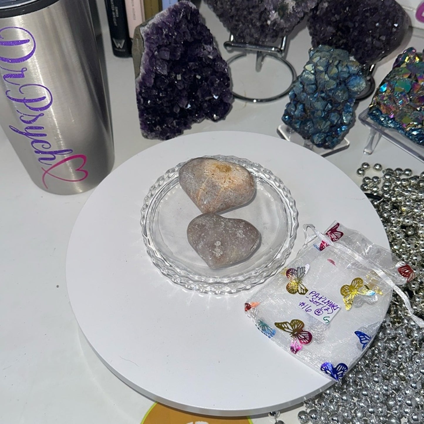 Pink Amethyst Palm Heart set PAPLMHRT - SET004
