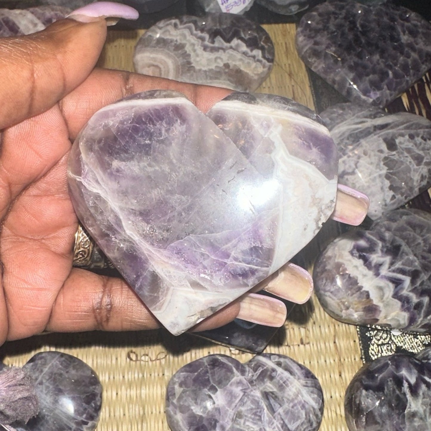 Chevron Dream Amethyst Heart Carvings Column 1, 2, 3, 4 - Price for 1