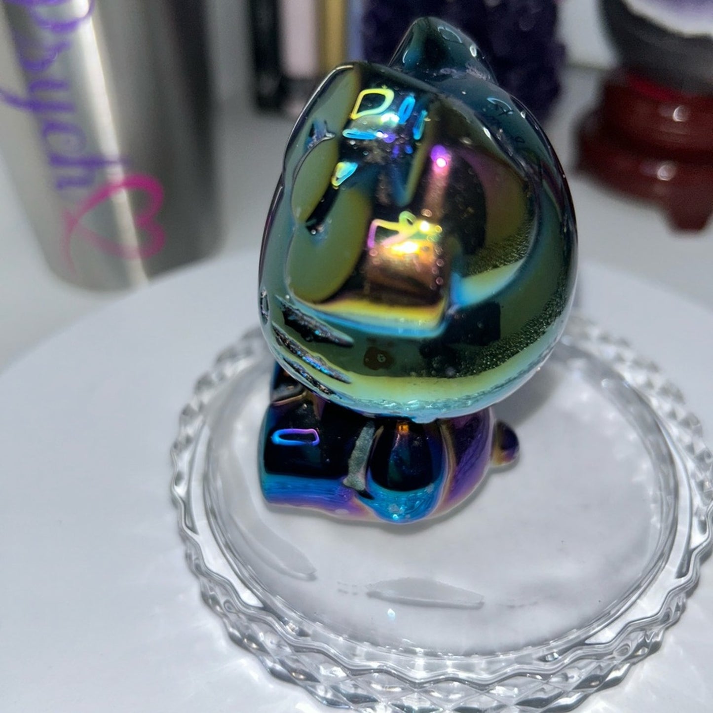 Hello Kitty Aura Black Obsidian Carving approx 3” tall.
