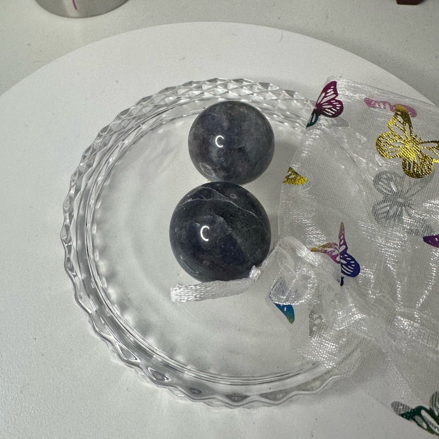 Iolite Mini Spheres with crowns - Set of 2/$30