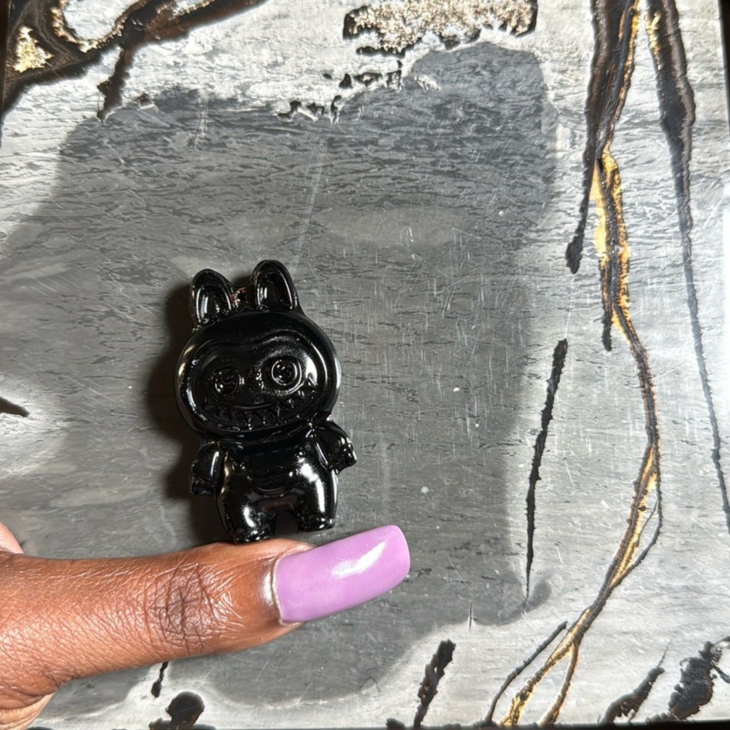 Labubu Golden Sheen Black Obsidian 2.25” approximately carving pendant Figure