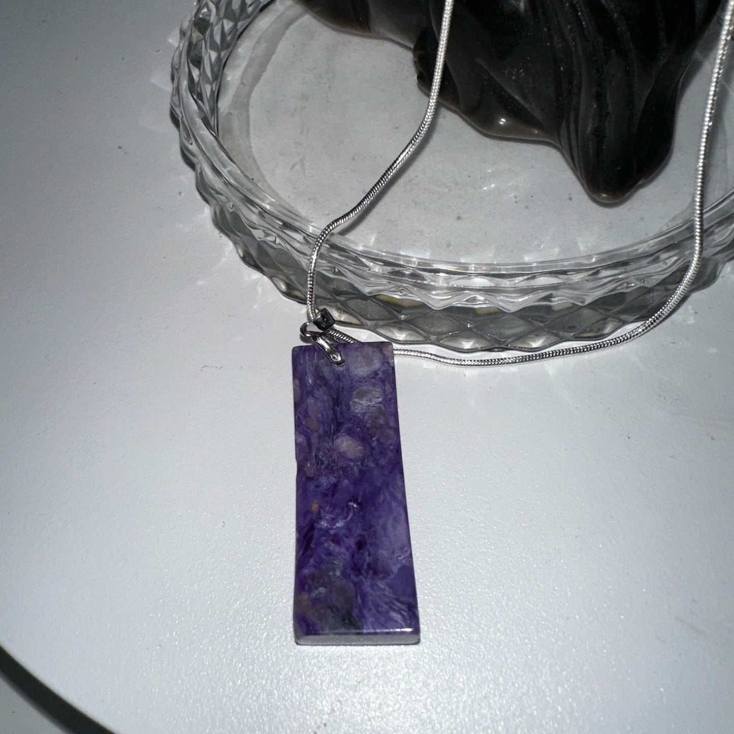 Charoite Pendant Natural Stone Sterling Silver 925 Necklace 18โ