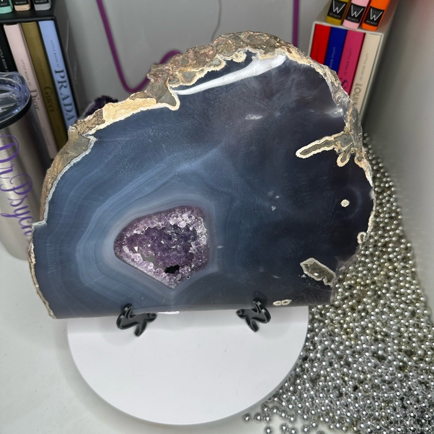 Blue Lace Agate and Amethyst Sugar Slab - BLAAMYSLAB-001