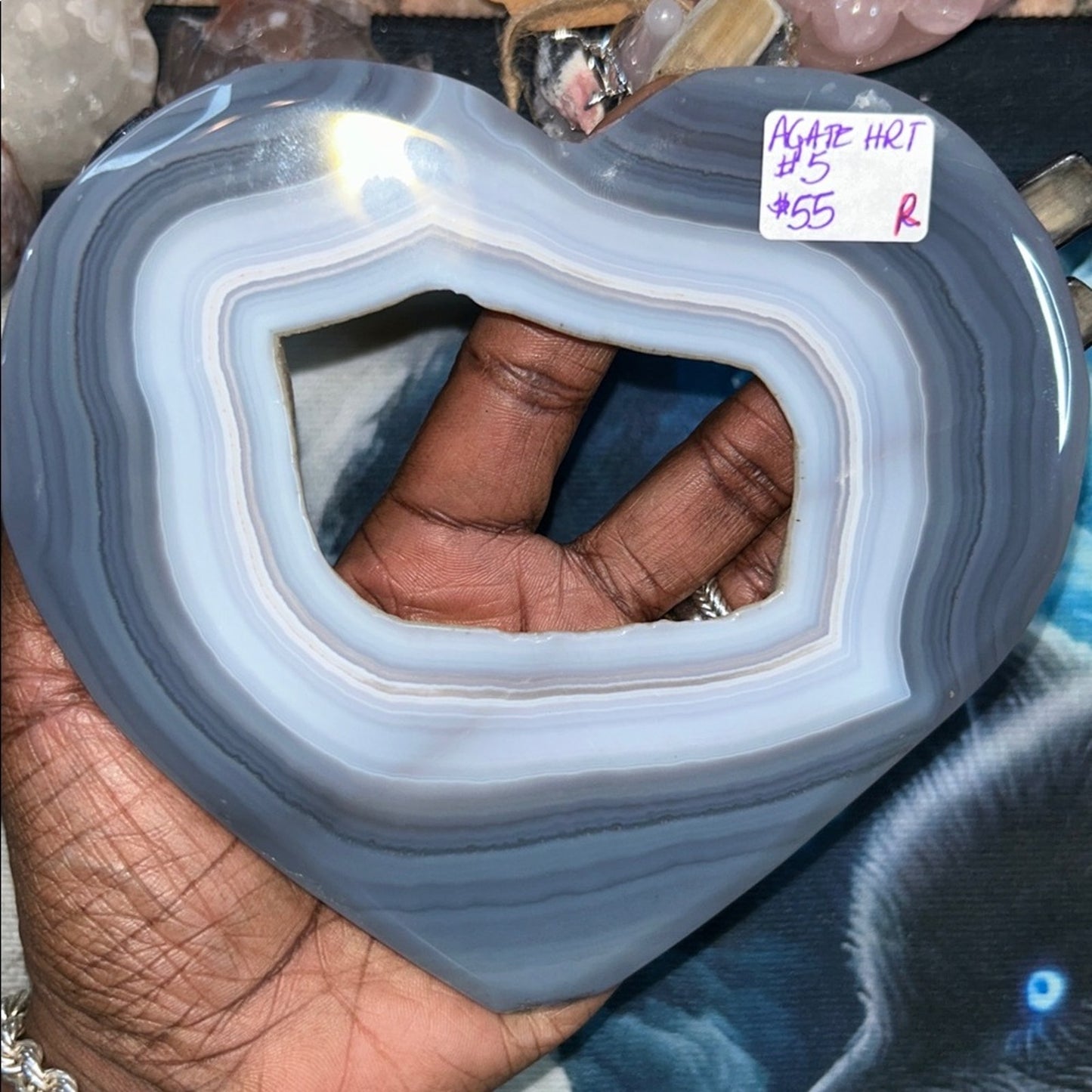Blue Agate Heart with sugar Chalcedony