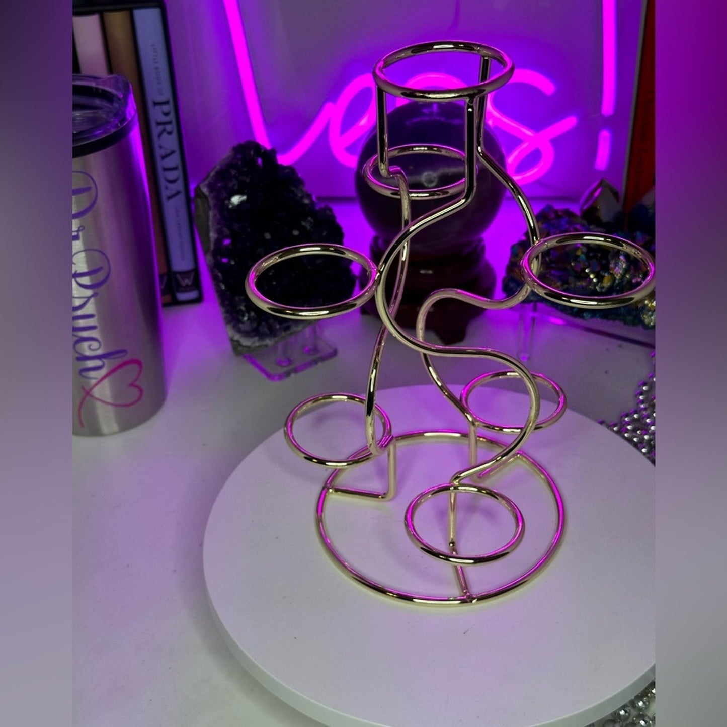 Gold color Multi-Sphere Tower Holder Crystals Rocks Precious Gem Sphere Holder