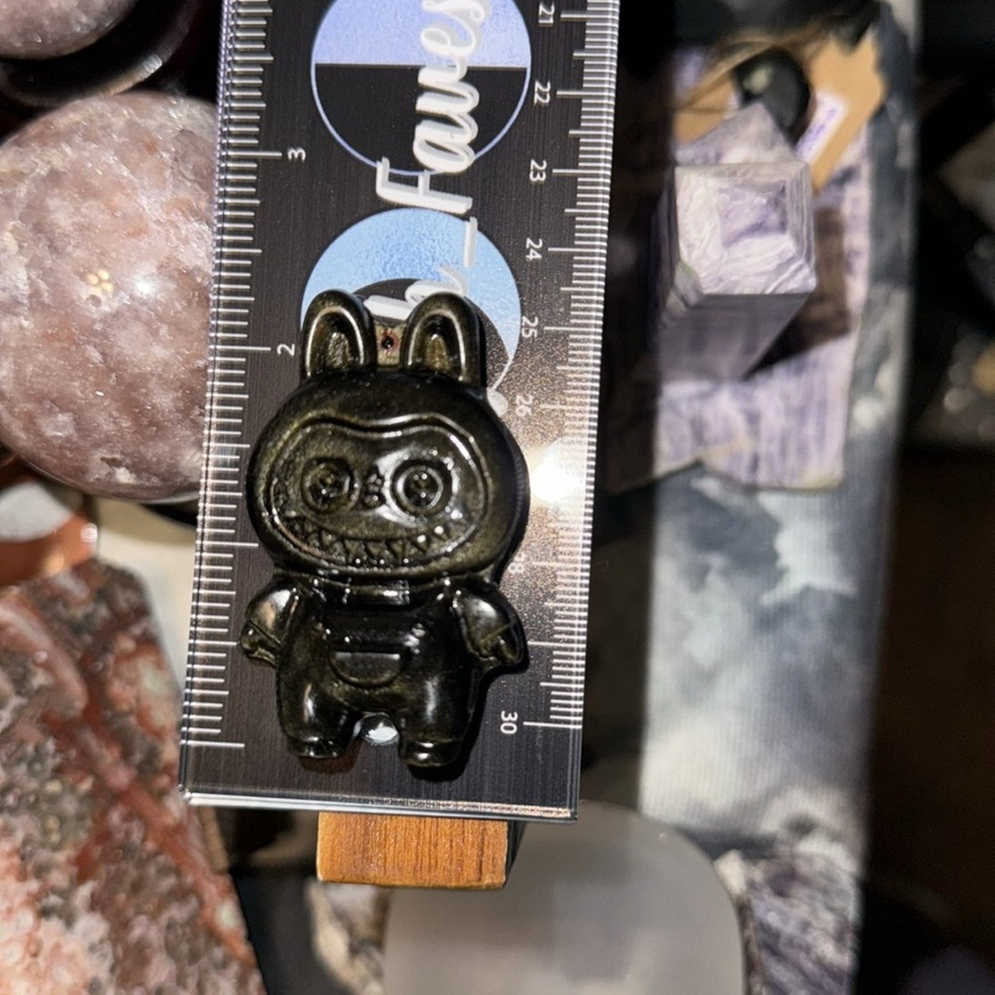 Labubu Golden Sheen Black Obsidian 2.25” approximately carving pendant Figure