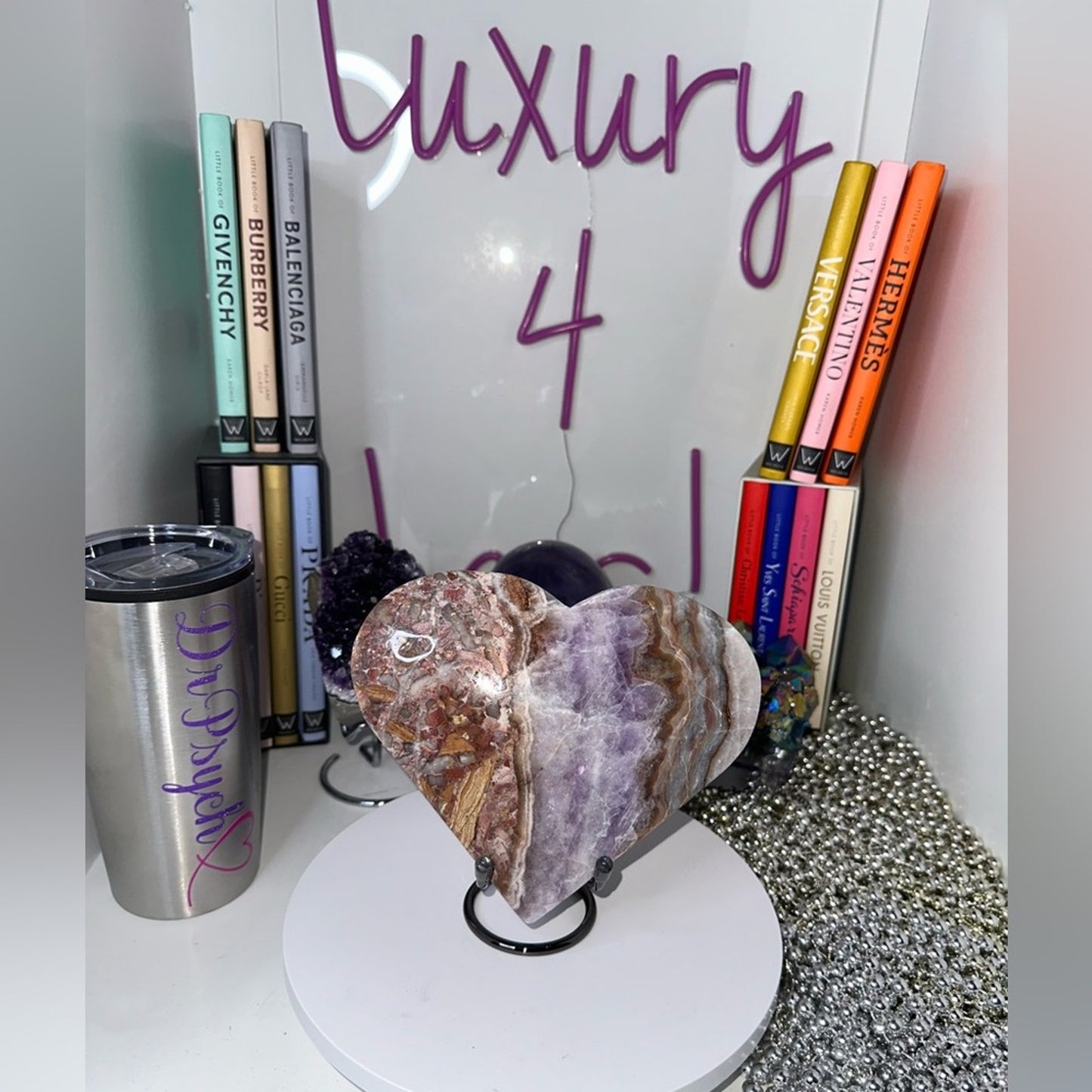 Mexican Lace Agate and Amethyst Heart LARGE - MCAMYHRT-LRG 1436g 6.50β