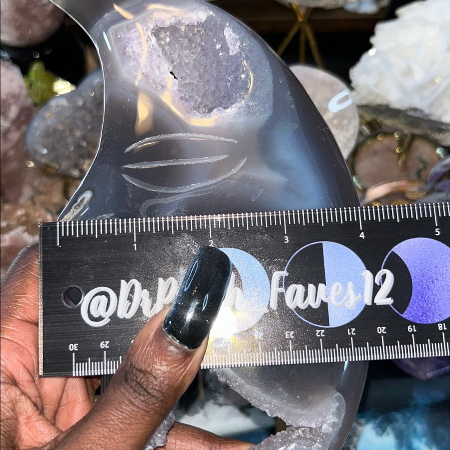 Amethyst, Quartz, & Agate Moon Custom carving AMAGTMOON-LRG