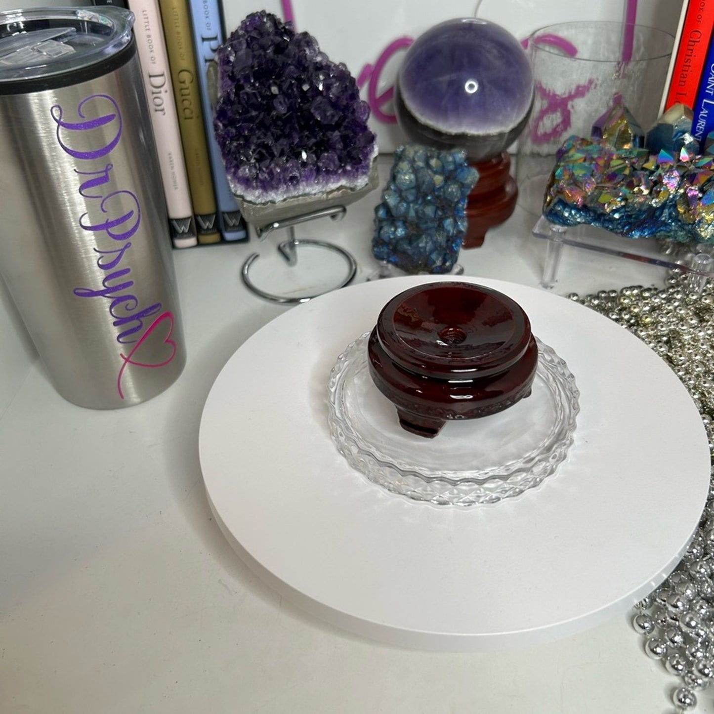 Wood - Crystals Rocks Precious Gem Sphere Holder Stand - Mahogany Cherry Color