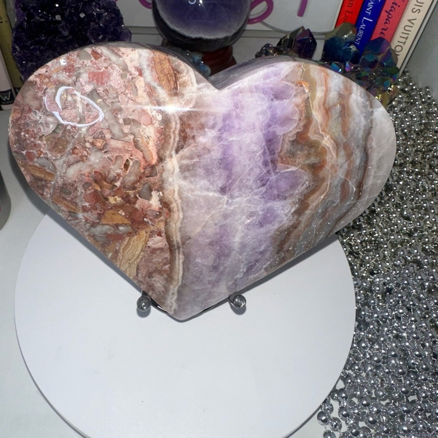 Mexican Lace Agate and Amethyst Heart LARGE - MCAMYHRT-LRG 1436g 6.50β