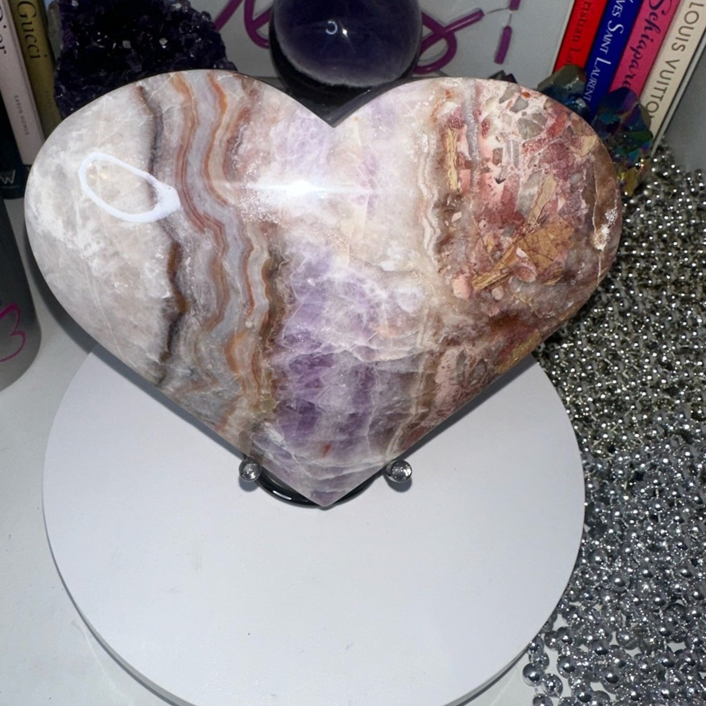 Mexican Lace Agate and Amethyst Heart LARGE - MCAMYHRT-LRG 1436g 6.50β