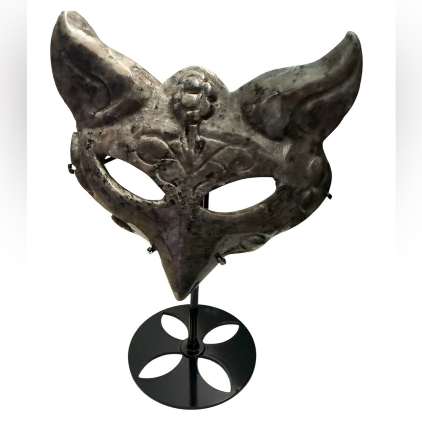 Emberlite (AKA Michigan Stone) Fox Mask on black metal stand