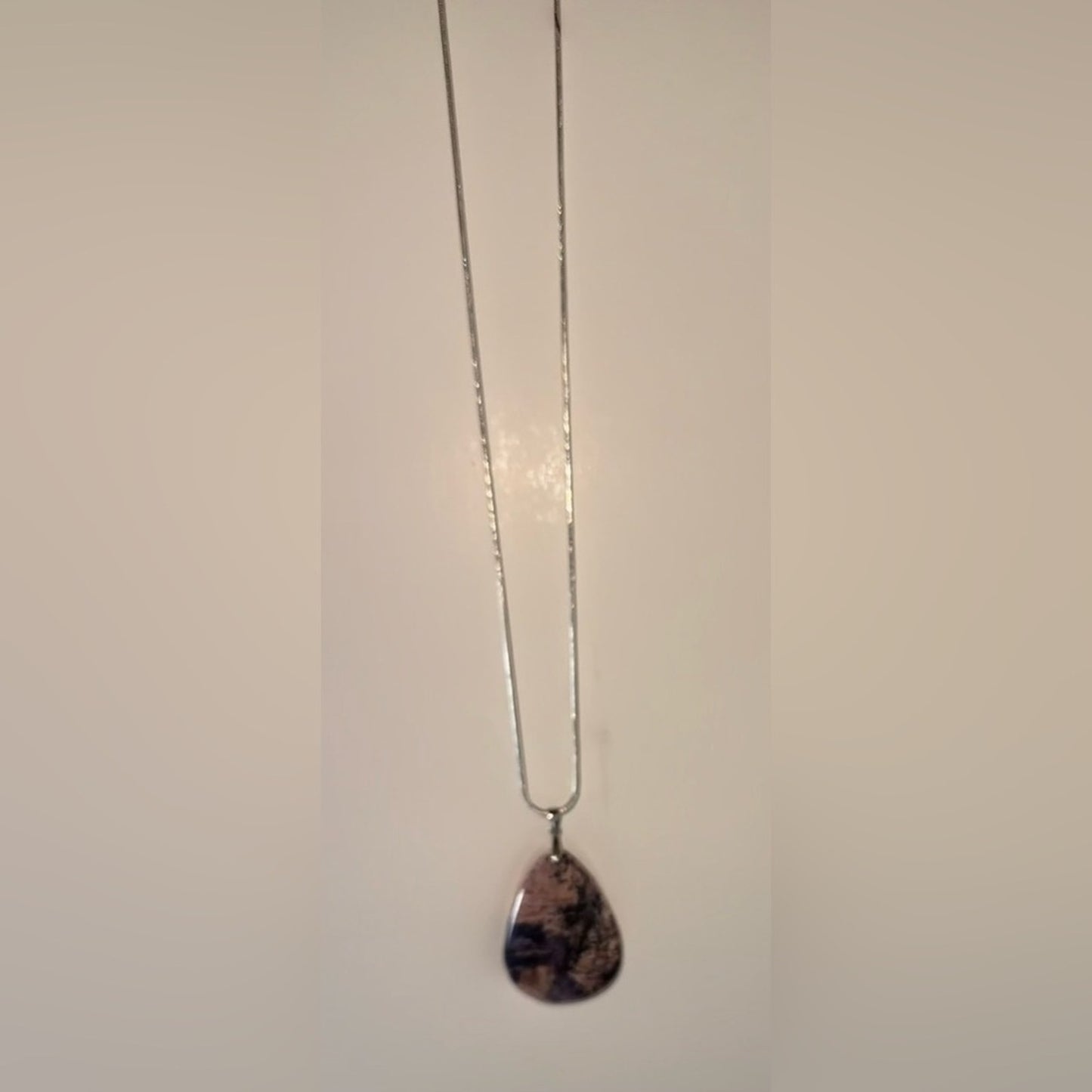 Charoite Teardrop Pendant Natural Stone Sterling Silver 925 Necklace 18โ