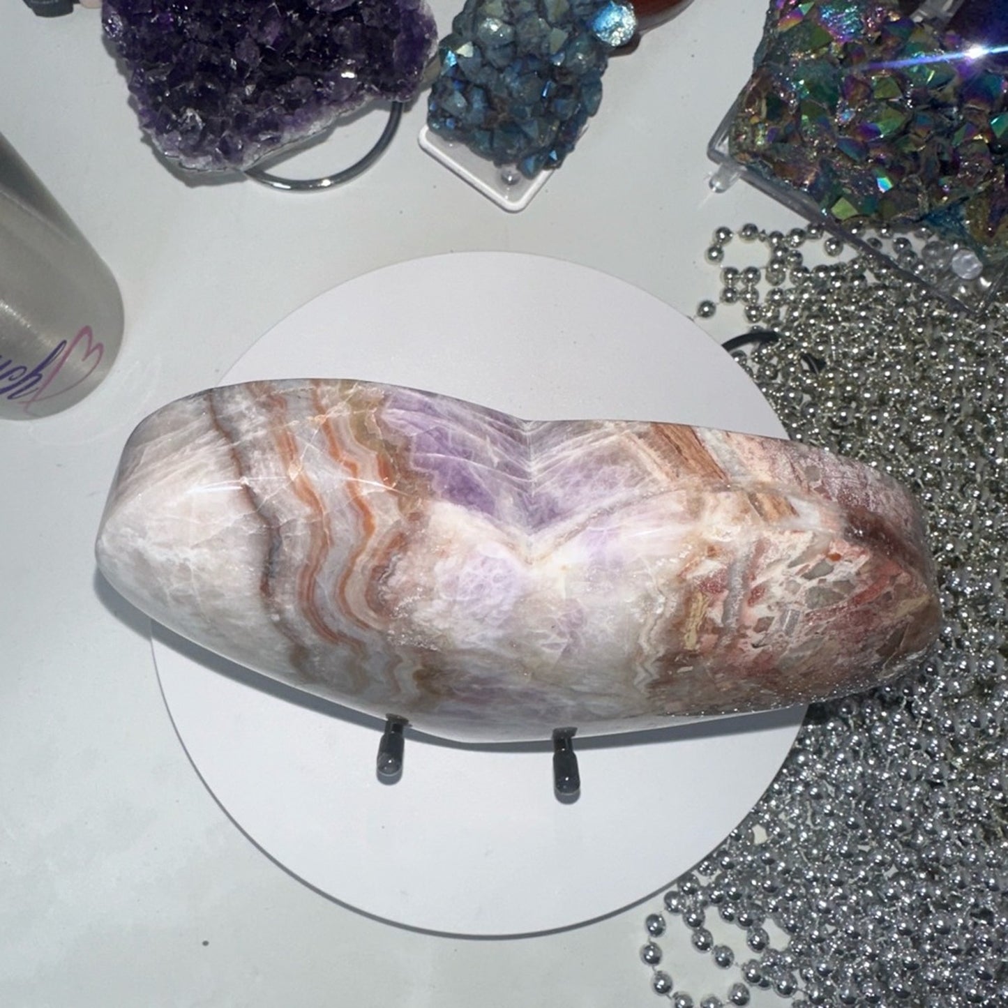 Mexican Lace Agate and Amethyst Heart LARGE - MCAMYHRT-LRG 1436g 6.50β