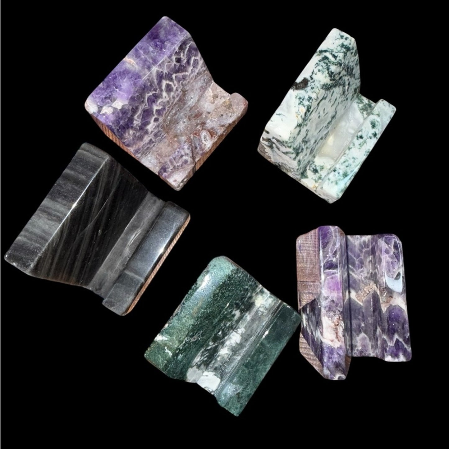 Crystal Phone Stand - Dream Amethyst, Moss Agate, Silver Obsidian-Price for 1
