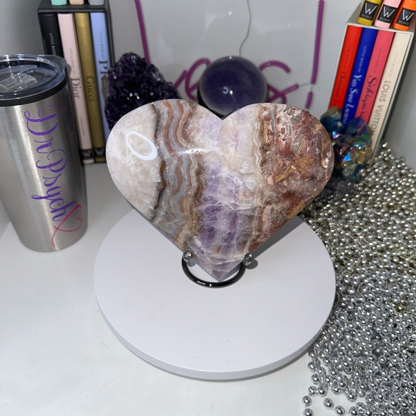 Mexican Lace Agate and Amethyst Heart LARGE - MCAMYHRT-LRG 1436g 6.50β