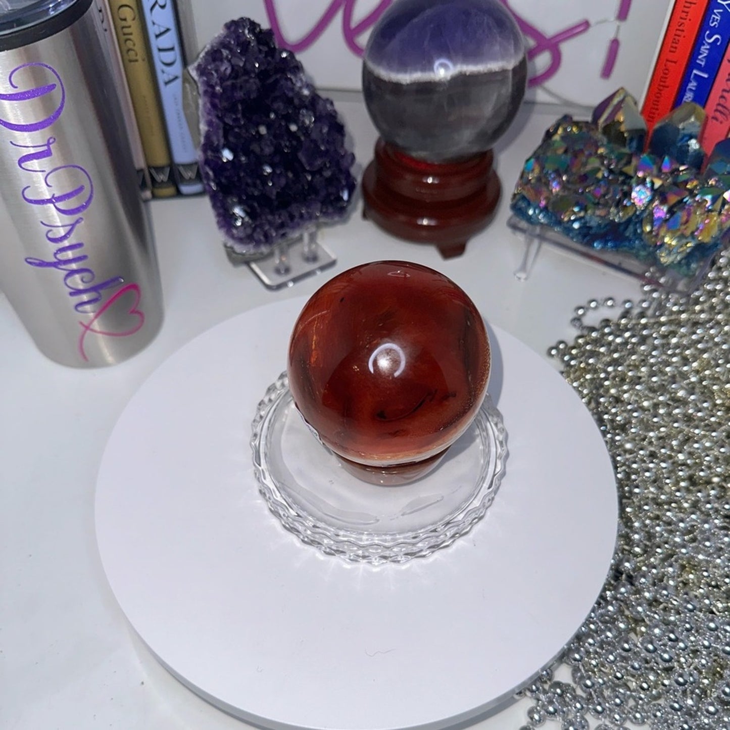 Carnelian Agate Quartz Druzy Sphere 74MM - CNAGATESPDRZ -001