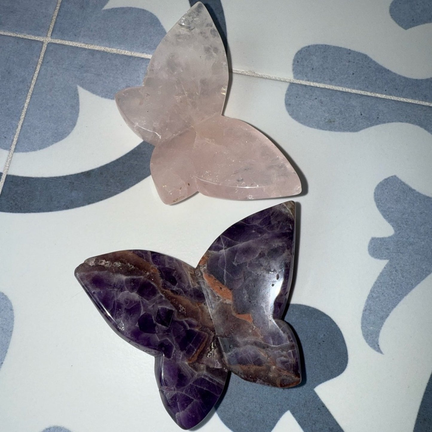 Dream Amethyst and Rose Quartz Butterfly Set of 2 Decor π¦