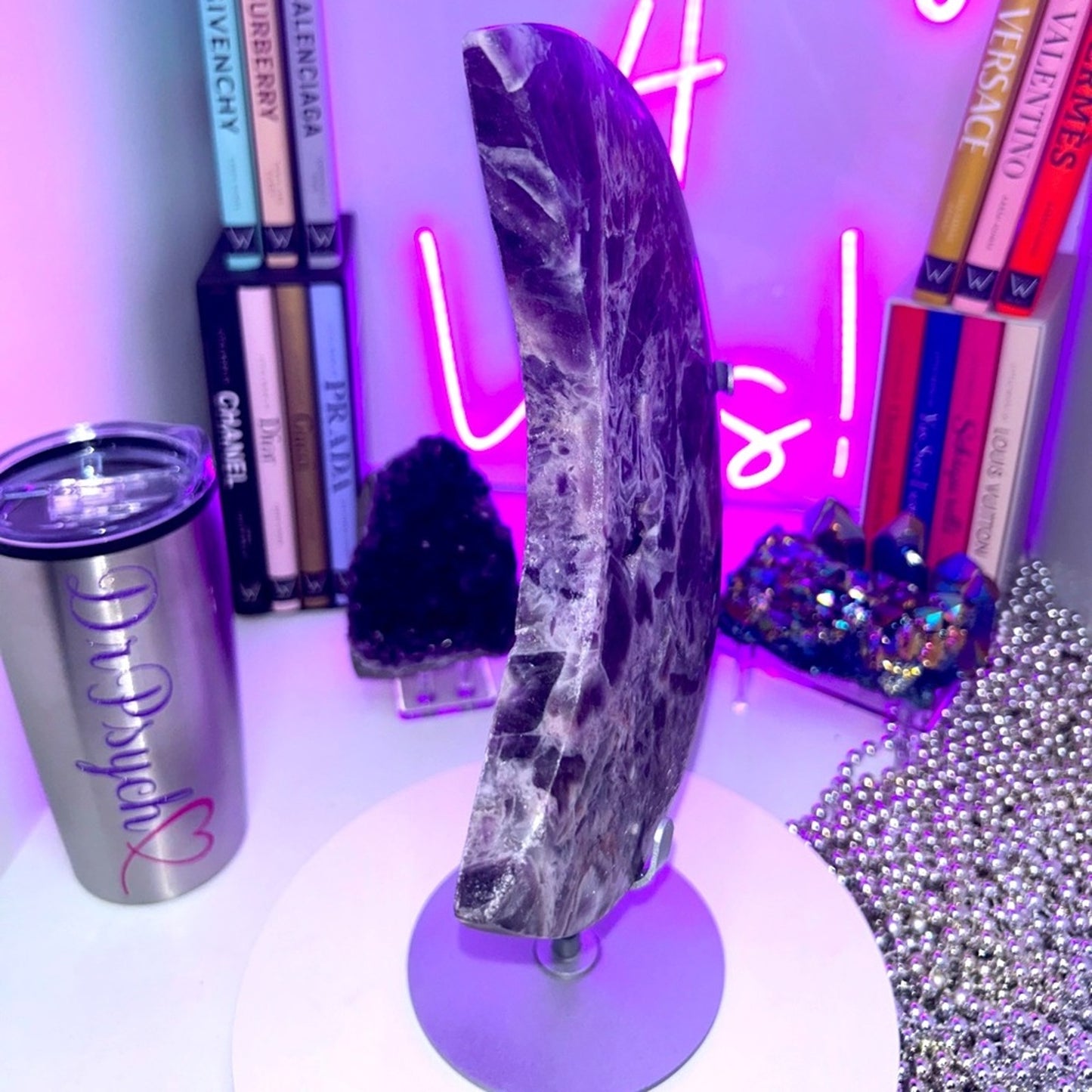 Chevron Dream Amethyst Crescent Moon plate - CHAMYMOON-LRG 123MM 1331g