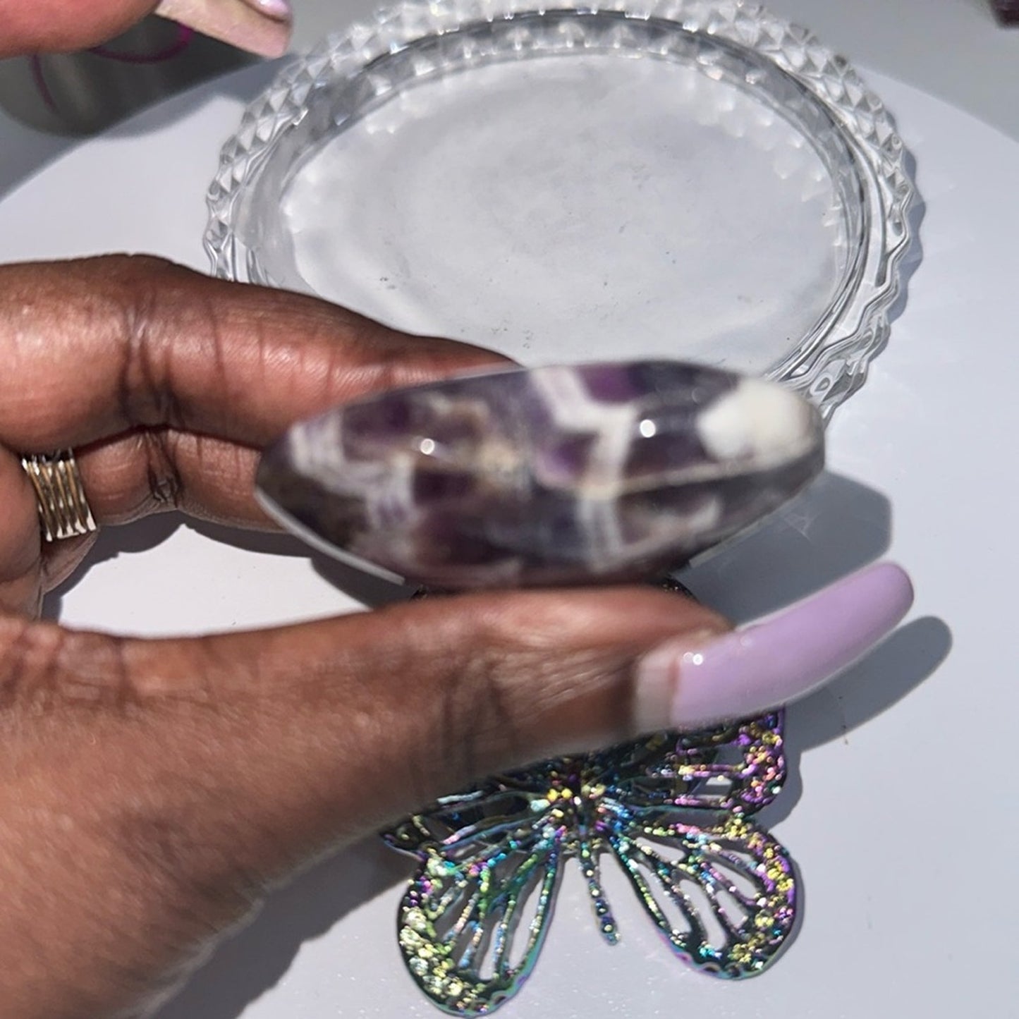 Chevron Dream Amethyst Mini Heart Carving 55MM