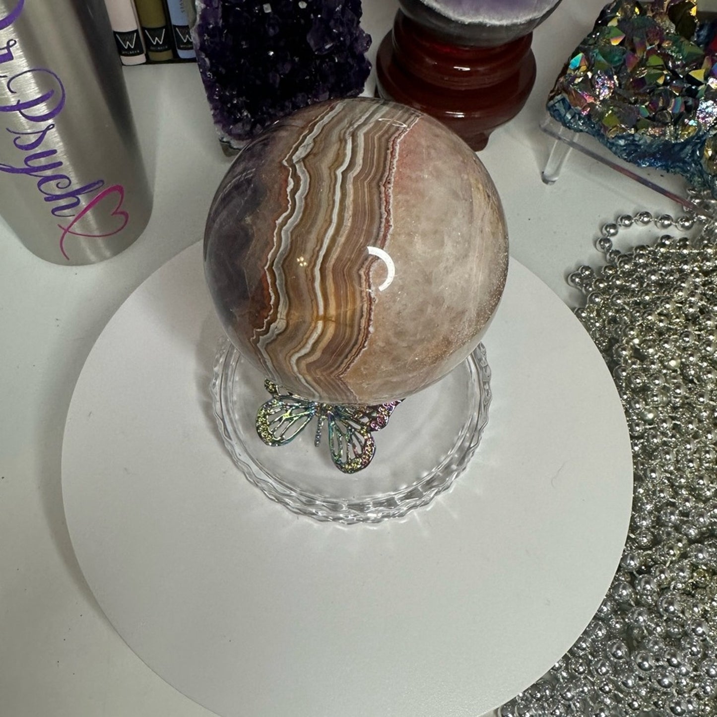 Amethyst and Mexican Lace Agate Sphere - Large 81MM MXAGAMYSPHLRG