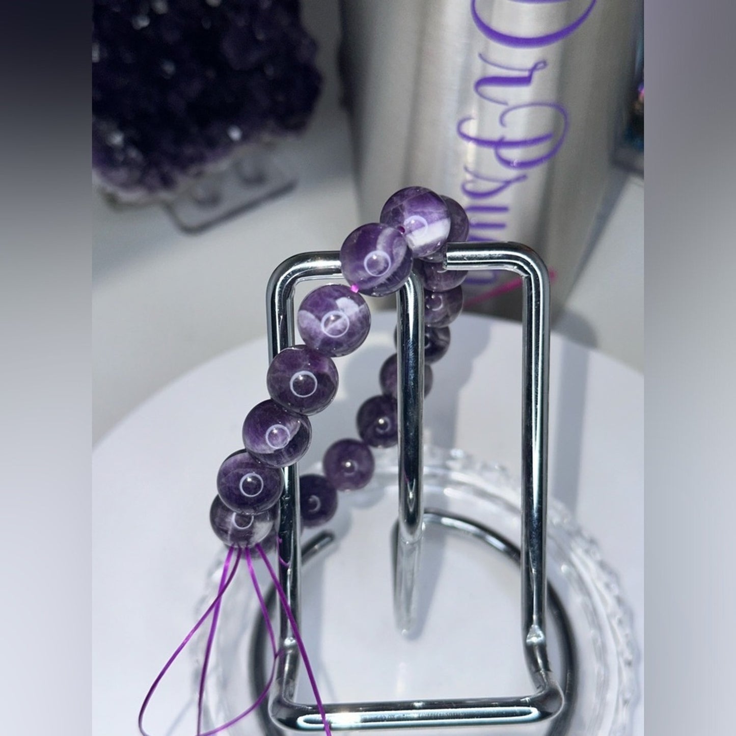 Amethyst - Dream/Chevron Natural Stone Bracelet Approx 12MM, 2.5โ CHAMYBRC001