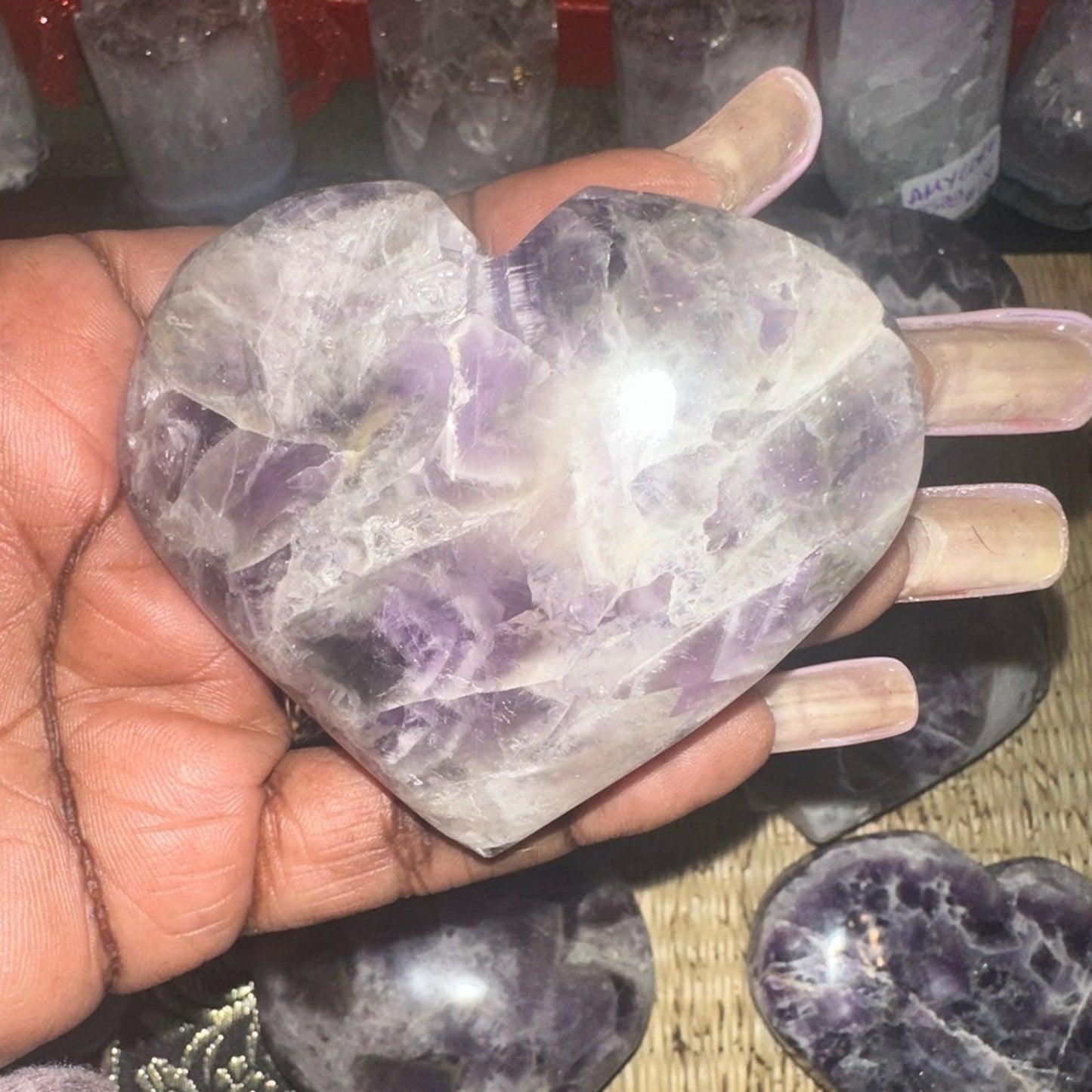Chevron Dream Amethyst Heart Carvings Column 1, 2, 3, 4 - Price for 1