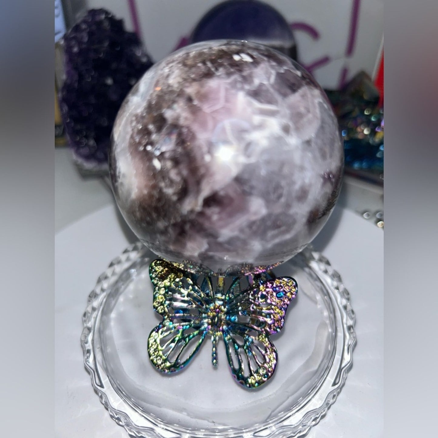 Dream Chevron Amethyst and Quartz Sphere 69-71MM CHAMYSPH-002