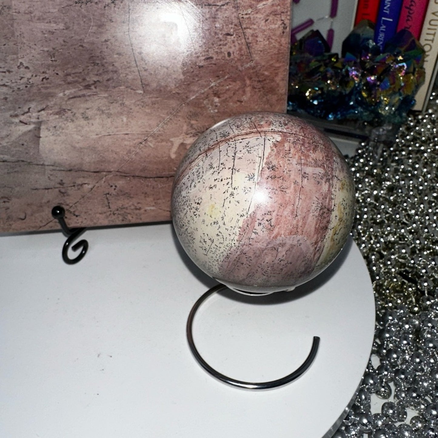 Pink Picture Jasper Slab & Sphere Set - PINKPJSLBSPHSET-002