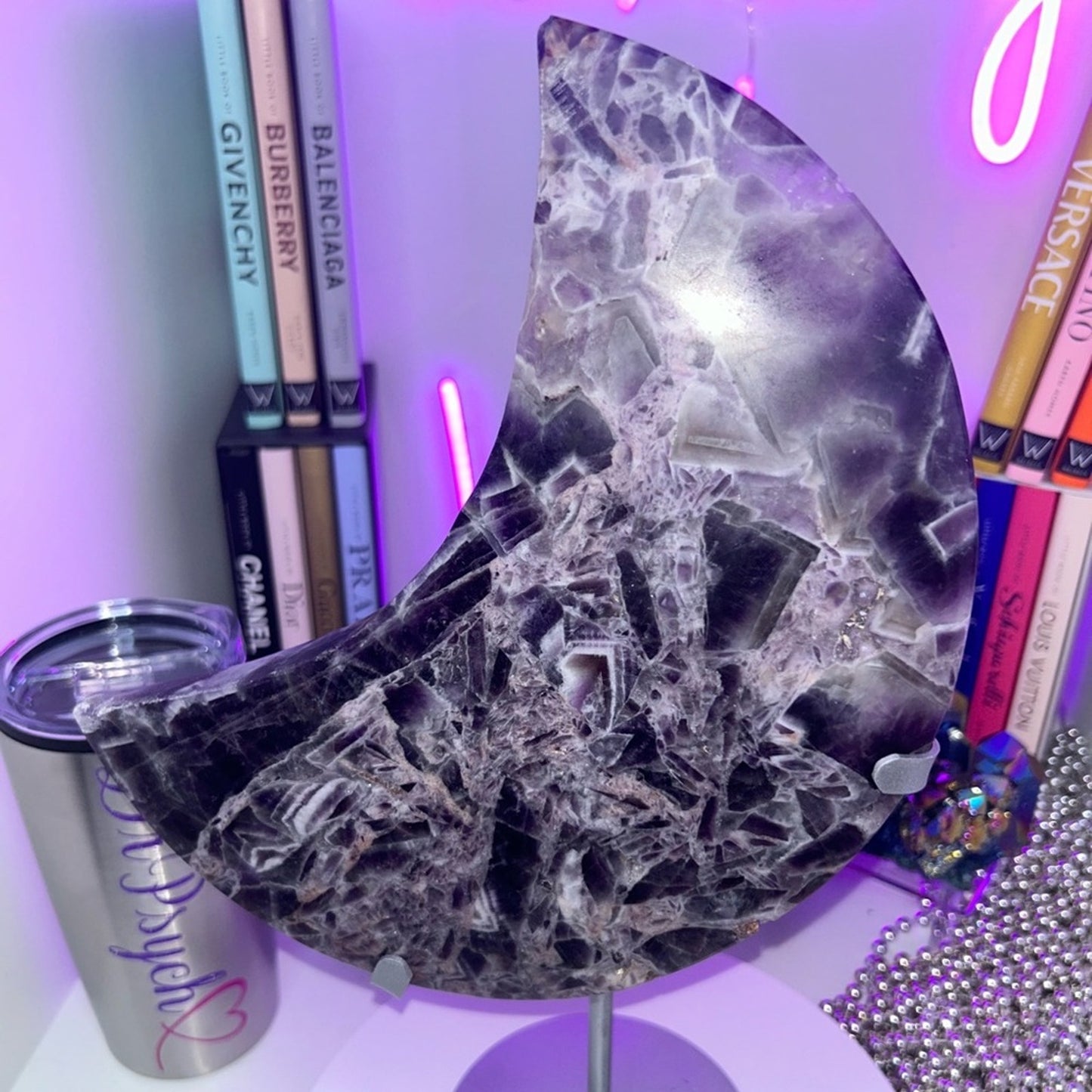 Chevron Dream Amethyst Crescent Moon plate - CHAMYMOON-LRG 123MM 1331g