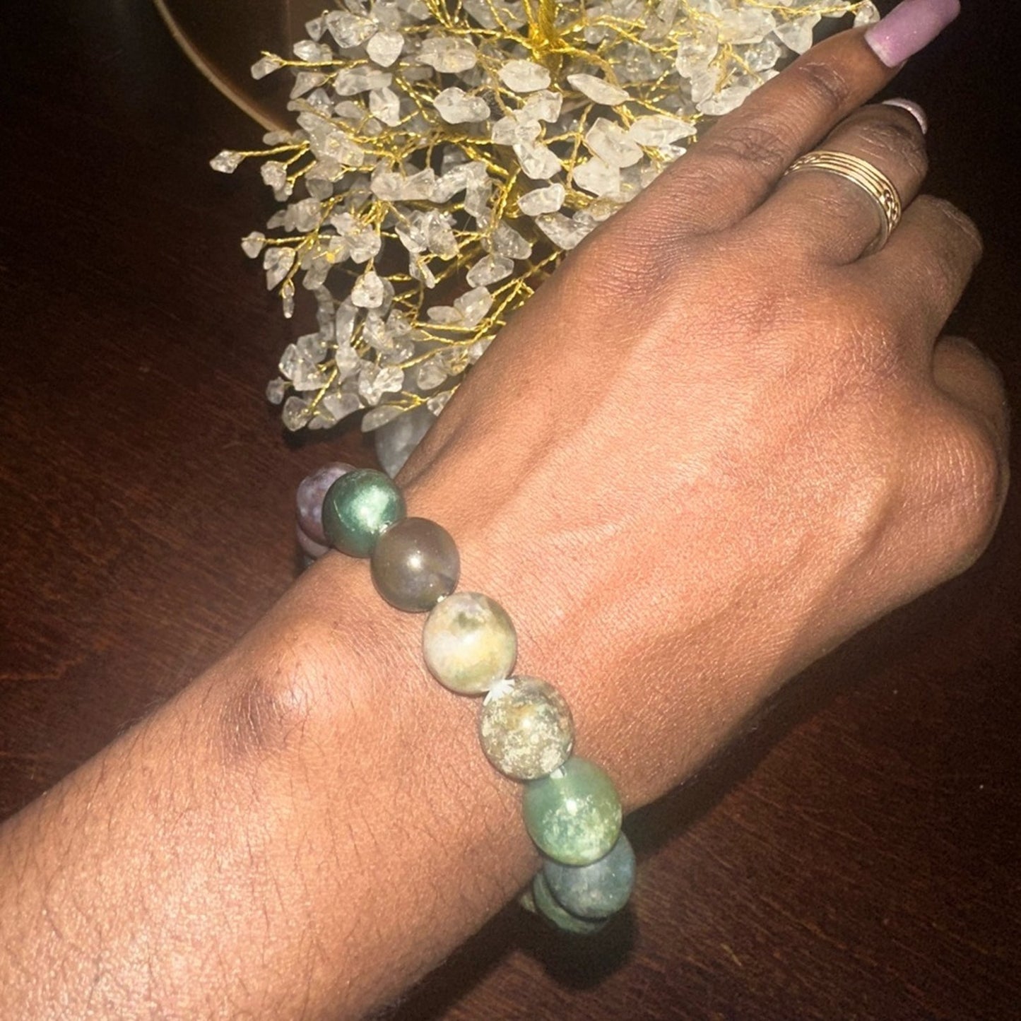 Moss Agate Bracelet 12MM Bead