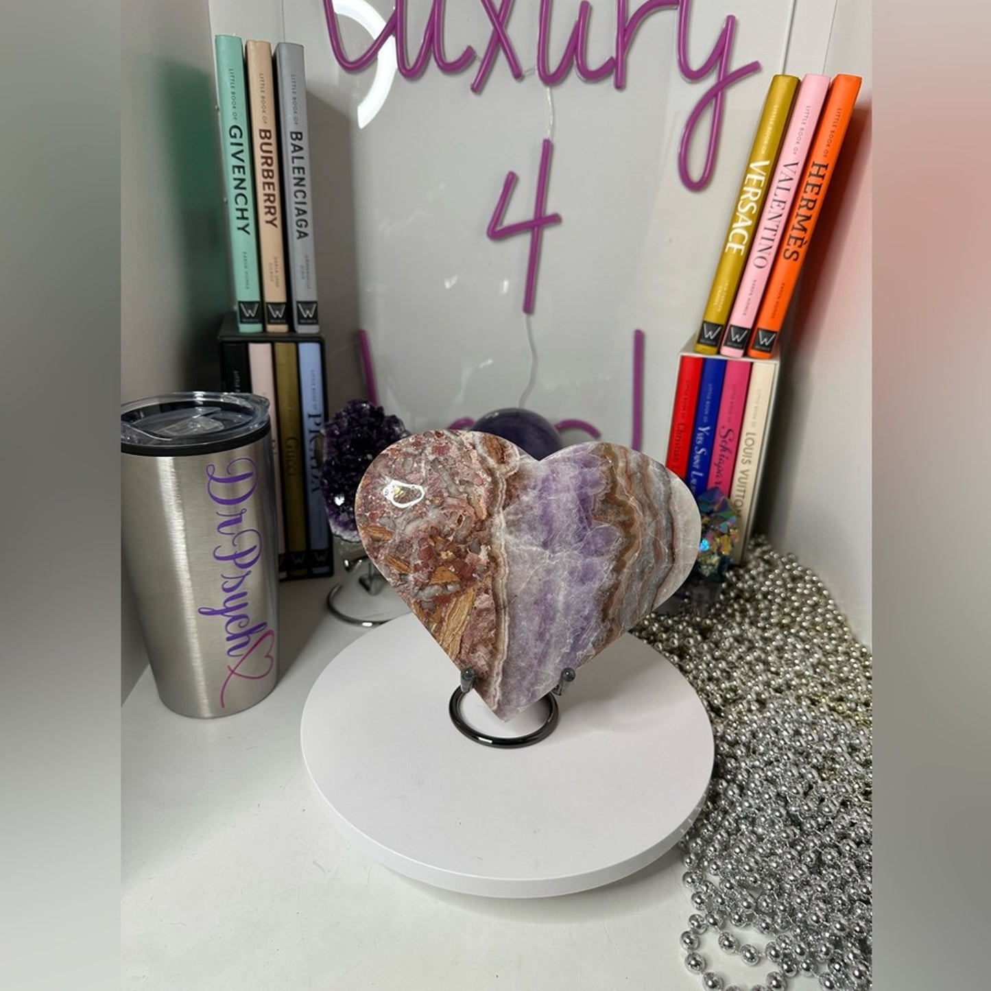 Mexican Lace Agate and Amethyst Heart LARGE - MCAMYHRT-LRG 1436g 6.50β